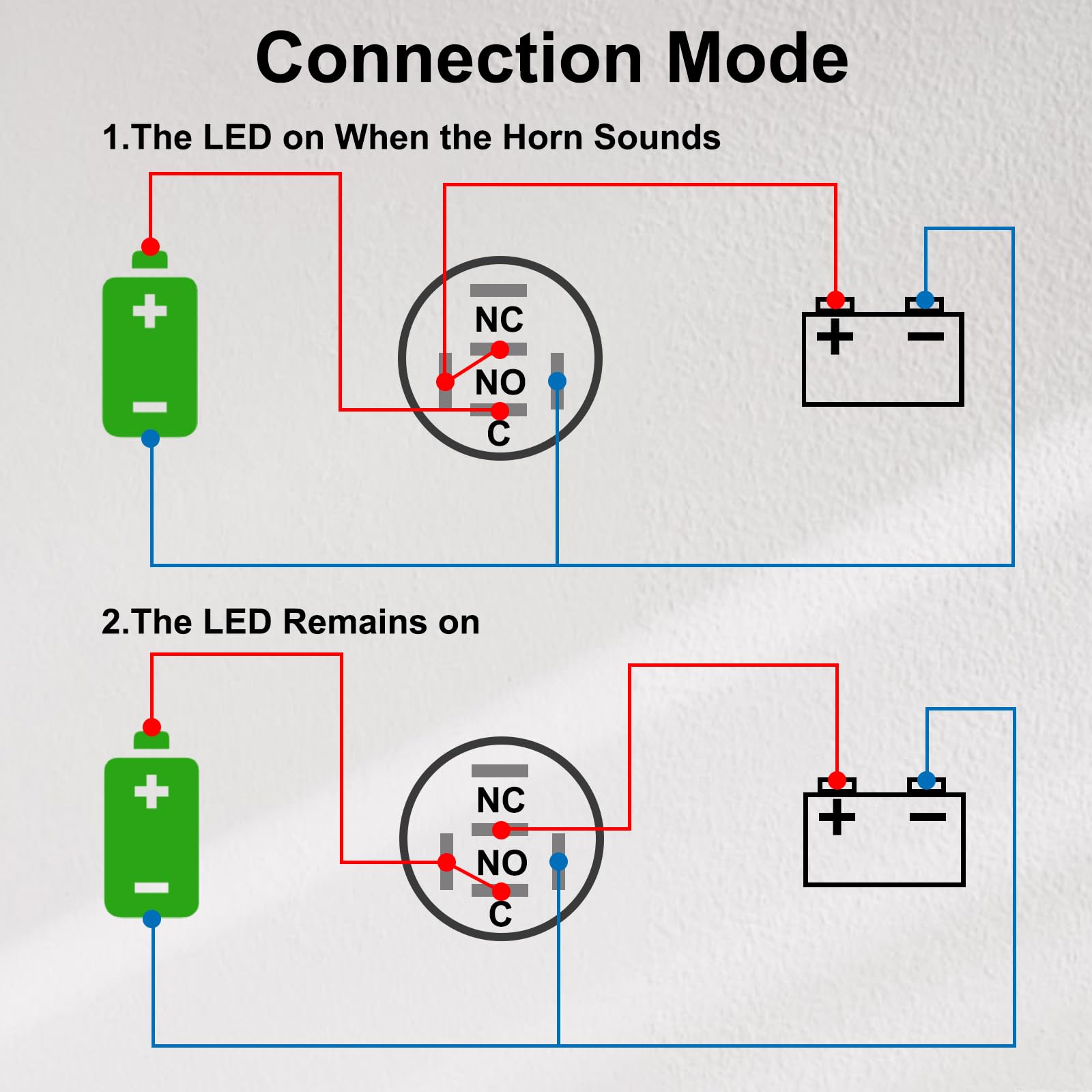 12V 16MM Raised Horn Switch with Red LED - Momentary Push Button for Automotive, Car, Boat & Train (5/8