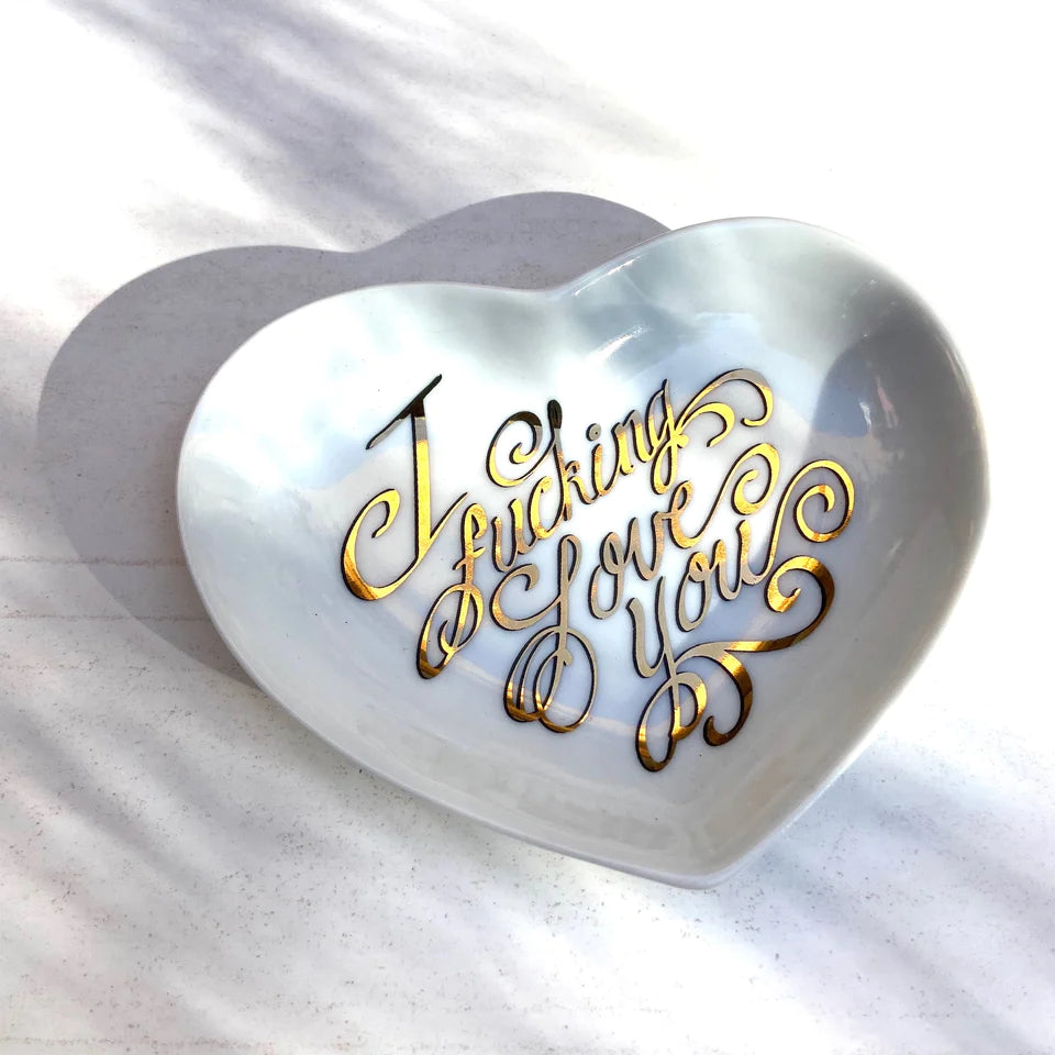 I F**king Love You Heart Dish - Romantic Ceramic Plate for Couples, Valentine's Day Gifts, Anniversary Presents - Perfect for Date Nights, Wedding Decor & Love-Themed Parties