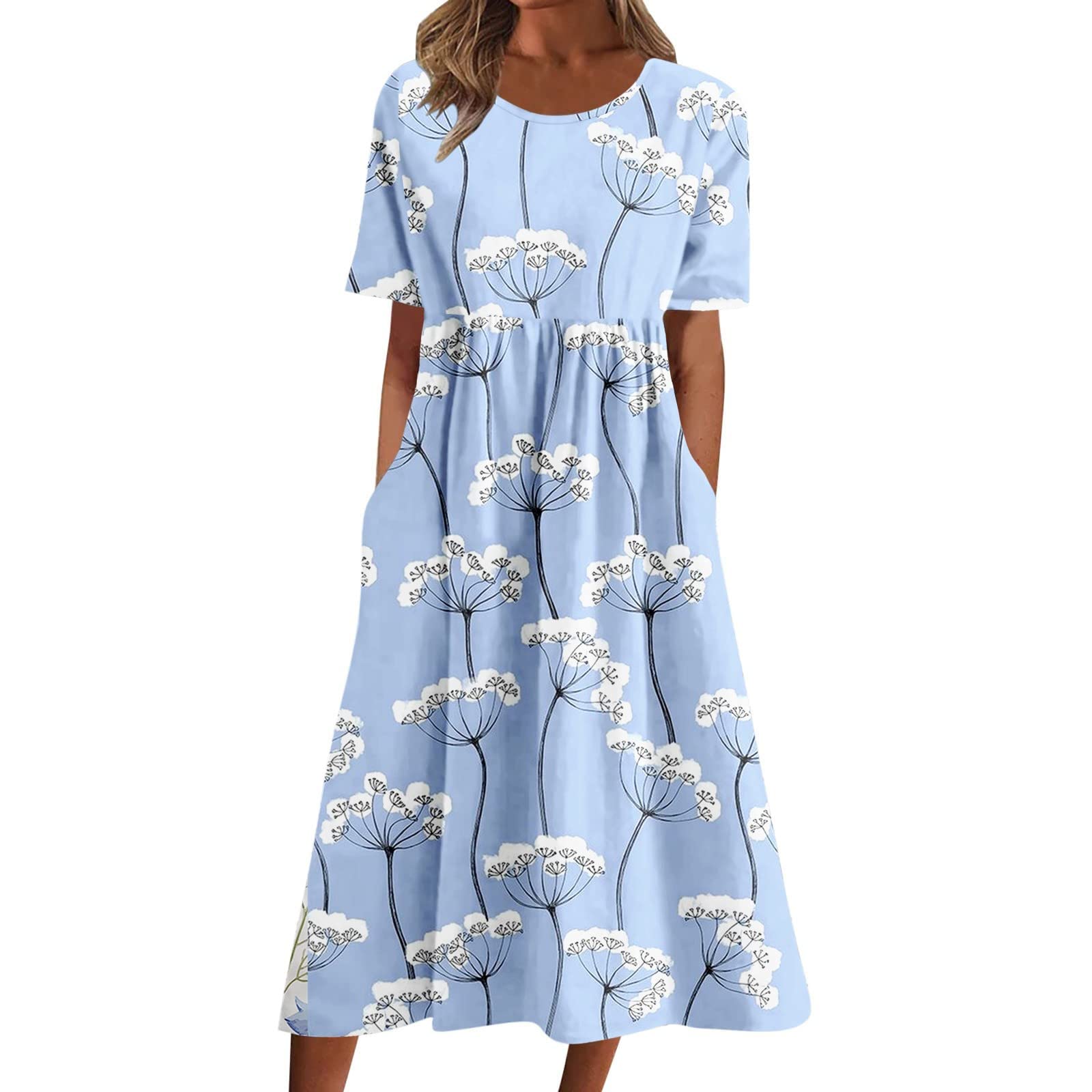 Women's Plus Size Boho Floral Print T-Shirt Dress - Casual Loose Flowy Midi Dress with Pockets for Summer 2025 | Perfect for Beach Outings, Music Festivals and Everyday Comfort Wear