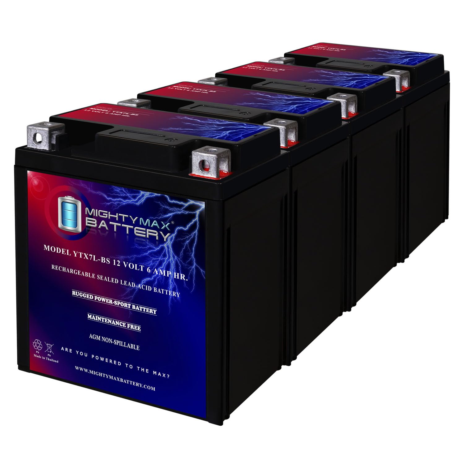 Mighty Max YTX7L-BS 12V 6Ah AGM Battery - 4 Pack Replacement for Suzuki RV125 Van 2003-2006 | Powers Scooters, ATVs & Motorcycles | Perfect for Outdoor Adventures & Commuting