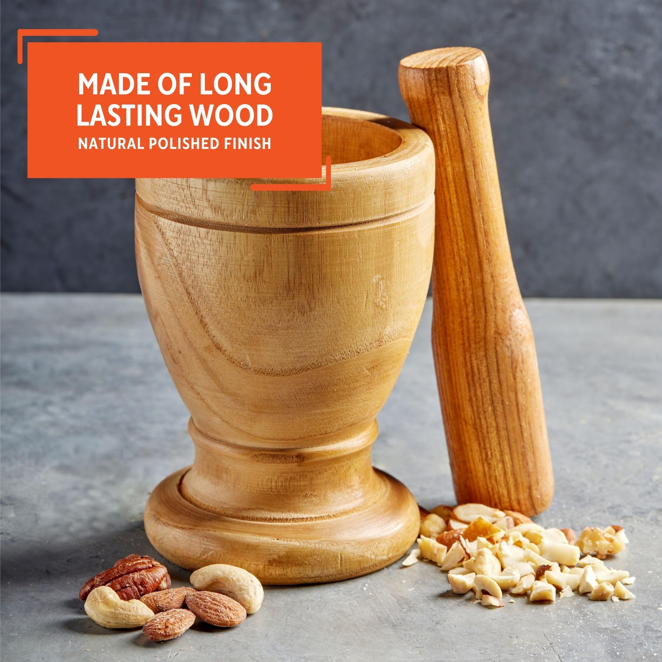 IMUSA USA Small Wood Mortar and Pestle Set for Grinding Spices, Herbs & Pesto - Perfect for Kitchen, Cooking & DIY Herbal Remedies