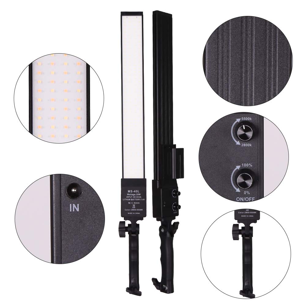 Professional LED Video Light with Dimmable 2800-5500K, Battery Powered Photography Light, Portable Handheld Wand - Includes NP-550 Li-ion Battery & Stand - Perfect for Portrait Photography, YouTube Videos, Outdoor Shooting & Studio Lighting