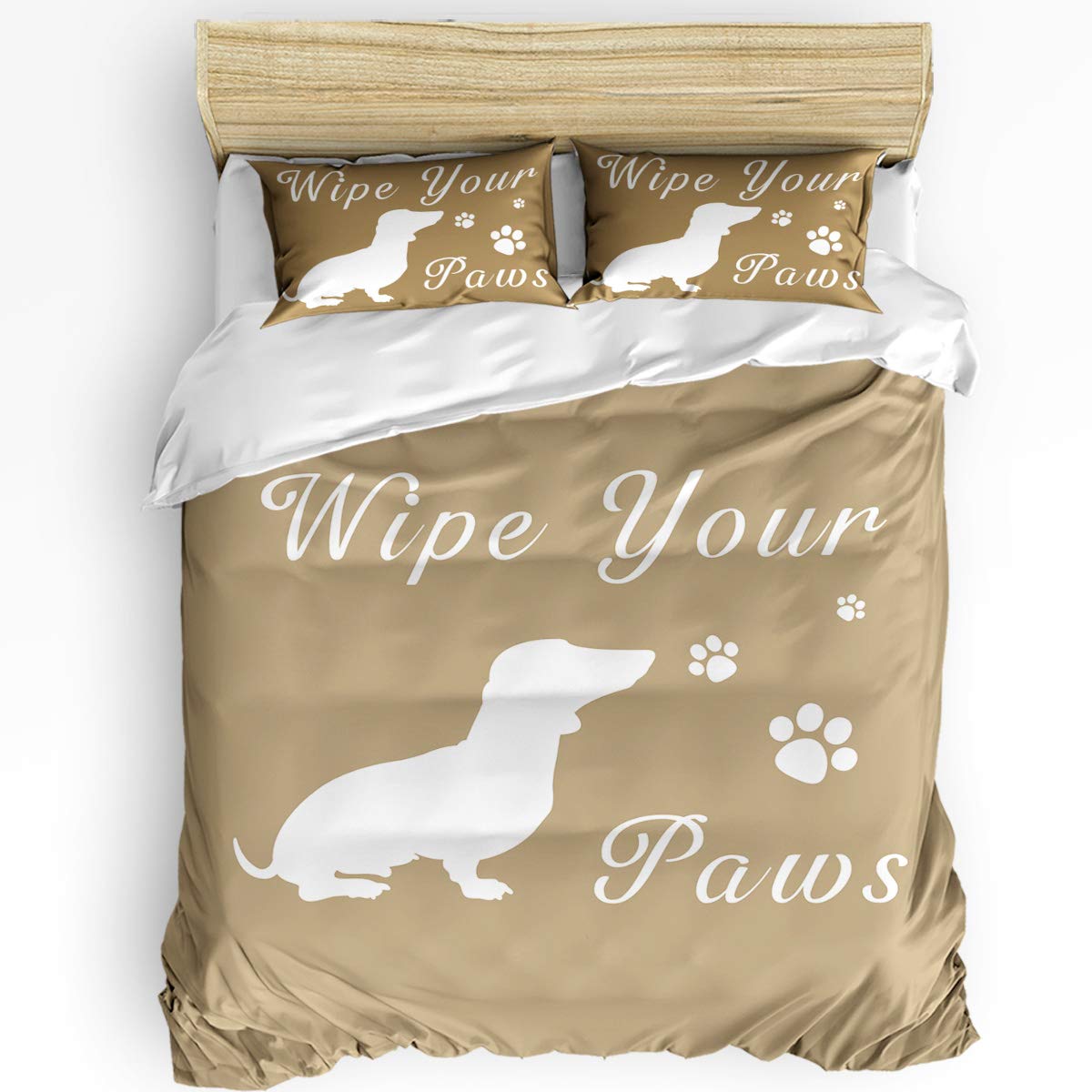 Premium 3-Piece Queen Size Bedding Set - White Dachshund 