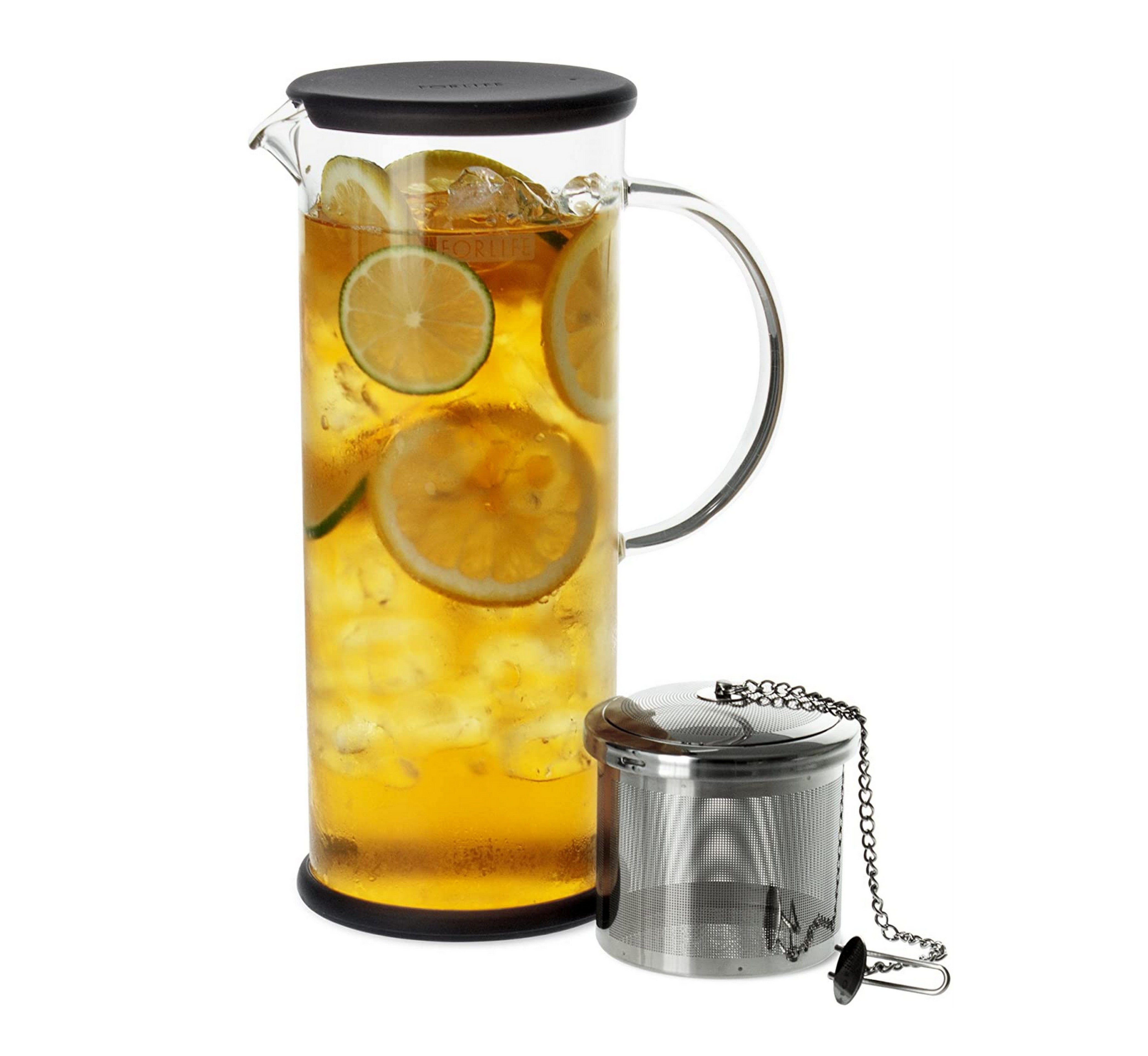 FORLIFE LUCENT 48oz Glass Iced Tea Pitcher with Removable Infuser - Charcoal Black | Perfect for Brewing Cold Brew Tea, Infused Water & Summer Beverages | BPA-Free, Dishwasher Safe Pitcher for Home & Office