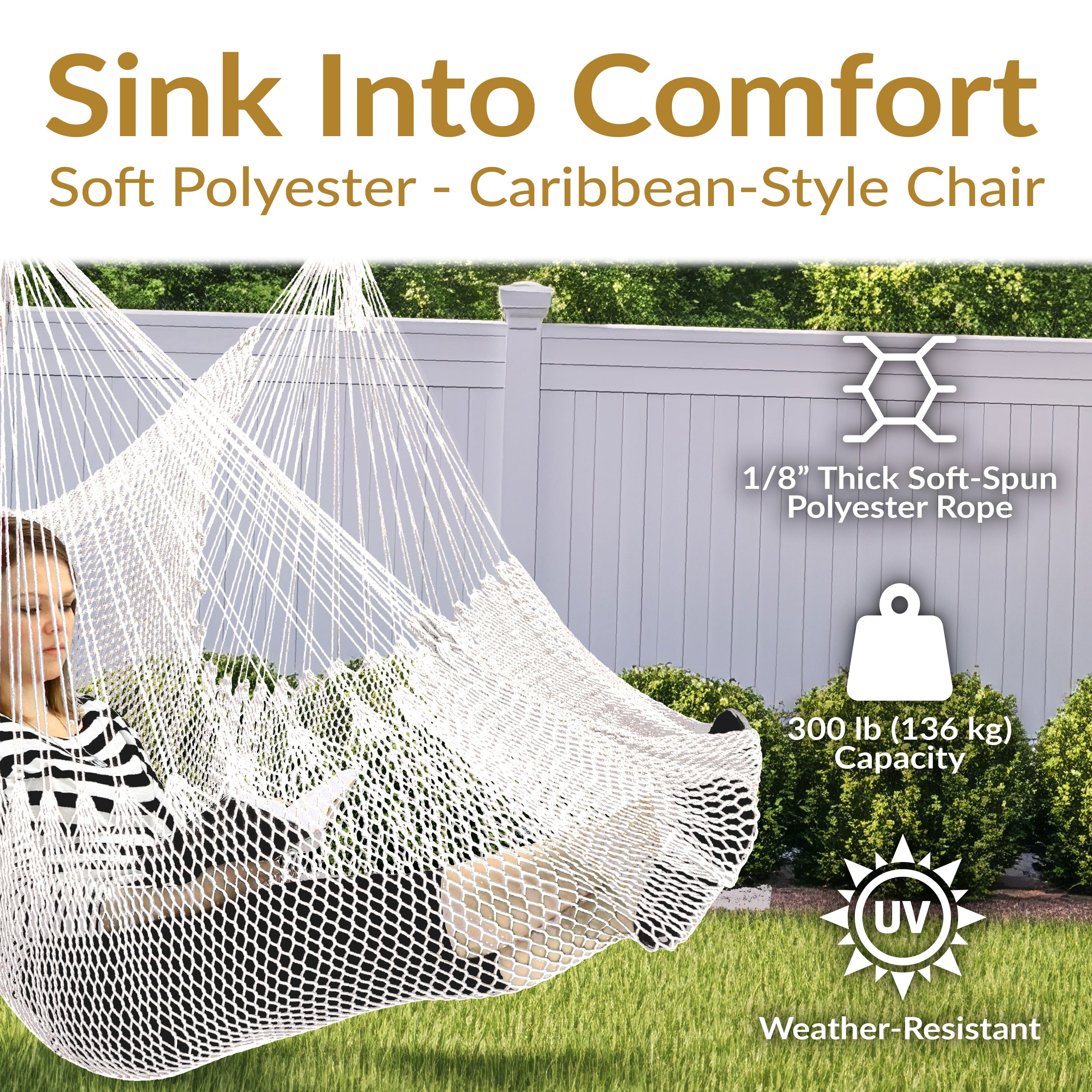 Sunnydaze Caribbean Extra Large Hammock Chair with Adjustable Stand - Outdoor Hanging Swing for Patio, Garden, Backyard & Poolside Relaxation