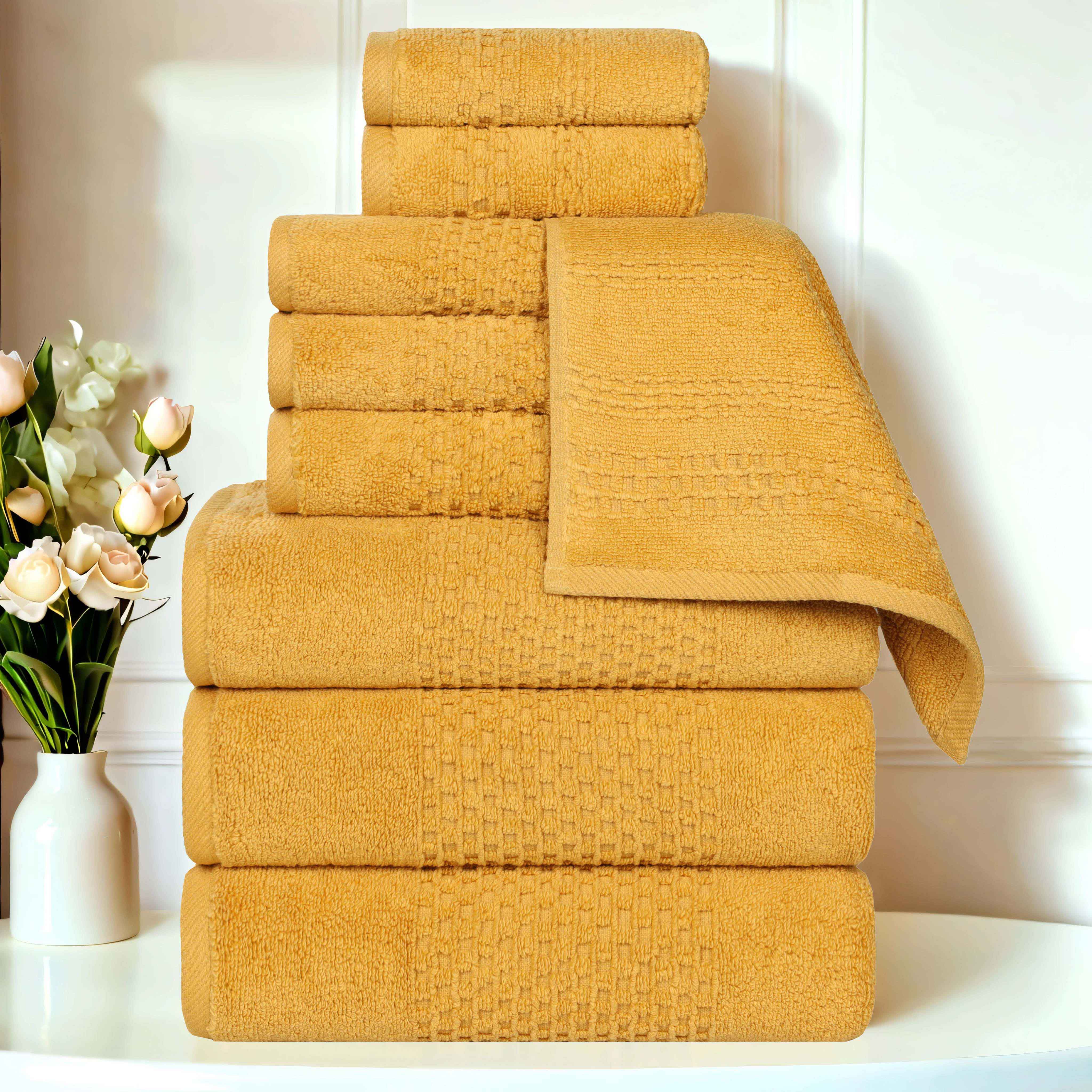 Playa Zero Twist Cotton Solid Waffle Textured 9-Piece Towel Set | Ultra Soft & Absorbent Bath & Beach Towels for Spa, Pool, Gym & Home Use