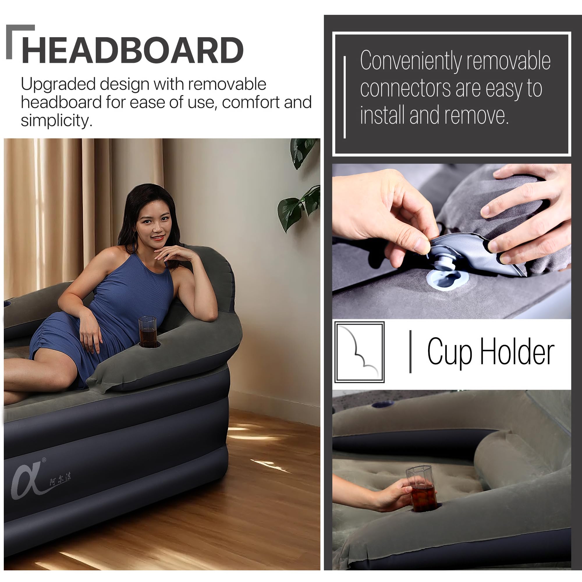A-ER-FA Twin XL Air Mattress with Headboard - 3 Minute Quick Inflation, 20 Inch Height, Flocked Top - Perfect for Home, Guest Room, Travel & Camping - Comfortable Portable Bed for Indoor and Outdoor Use
