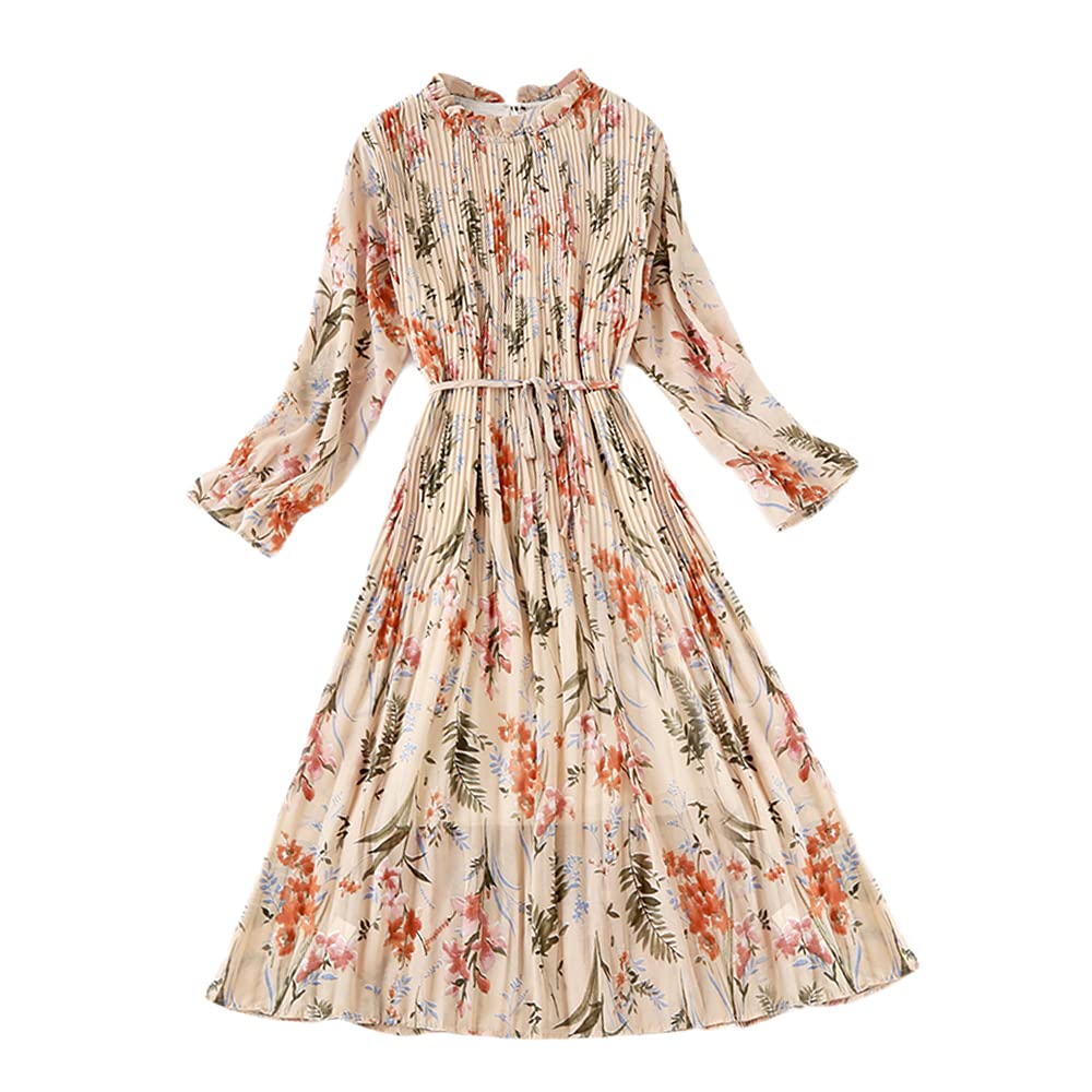Floral Ruffle Pleated Chiffon Shift Dress for Women - Long Sleeve Cocktail Party Dress | Perfect for Casual Wear, Vacation Outfits & Special Occasions