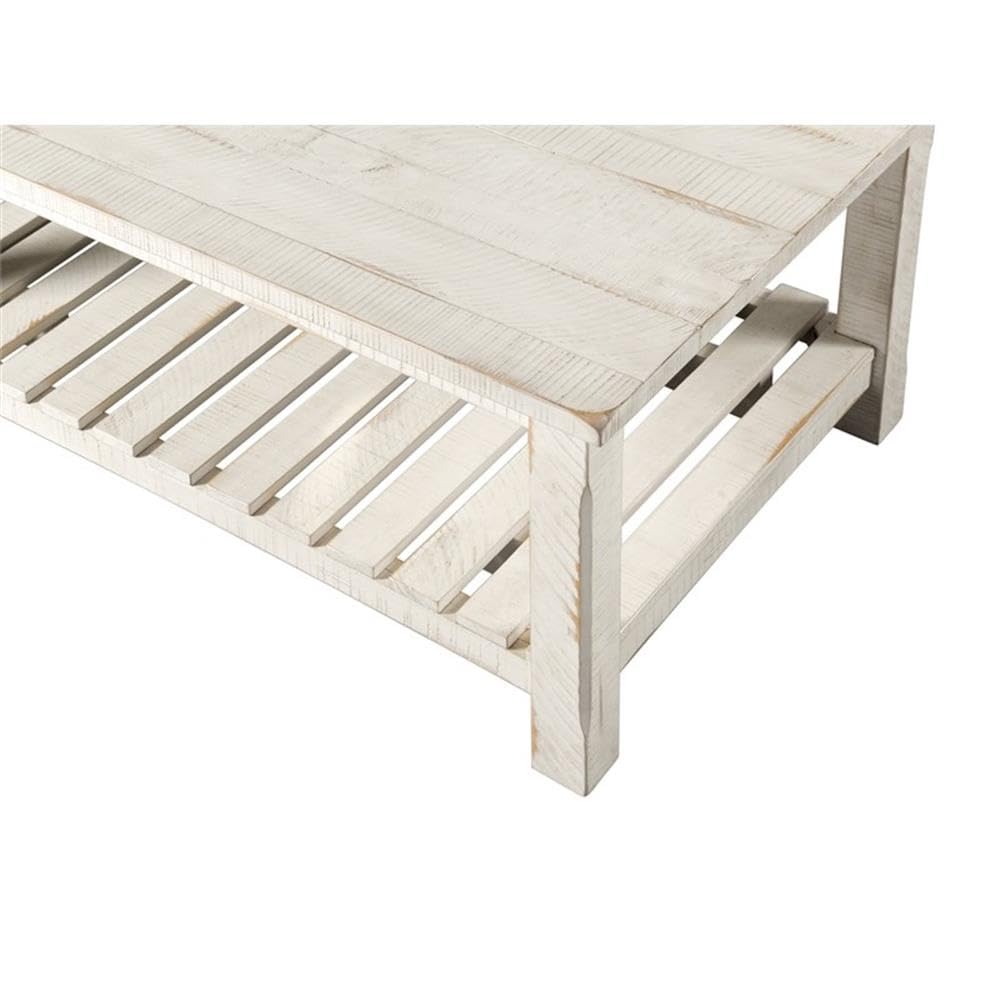 BOWERY HILL Solid Wood Barn Door Coffee Table - Antique White Finish | Rustic Farmhouse Living Room Furniture for Home Decor