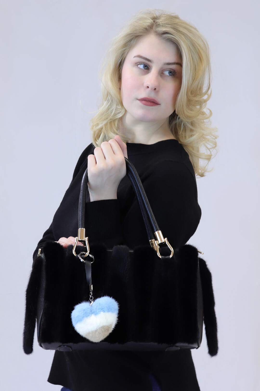 Surell Heart Keychain - Real Mink Fur Heart Shaped Keyring (Blue, White, Grey) | Soft Plush Valentine's Day Gift for Her | Cute Fluffy Keychain for Backpack, Purse, Wallet | Perfect Girlfriend Gift & Everyday Carry Accessory