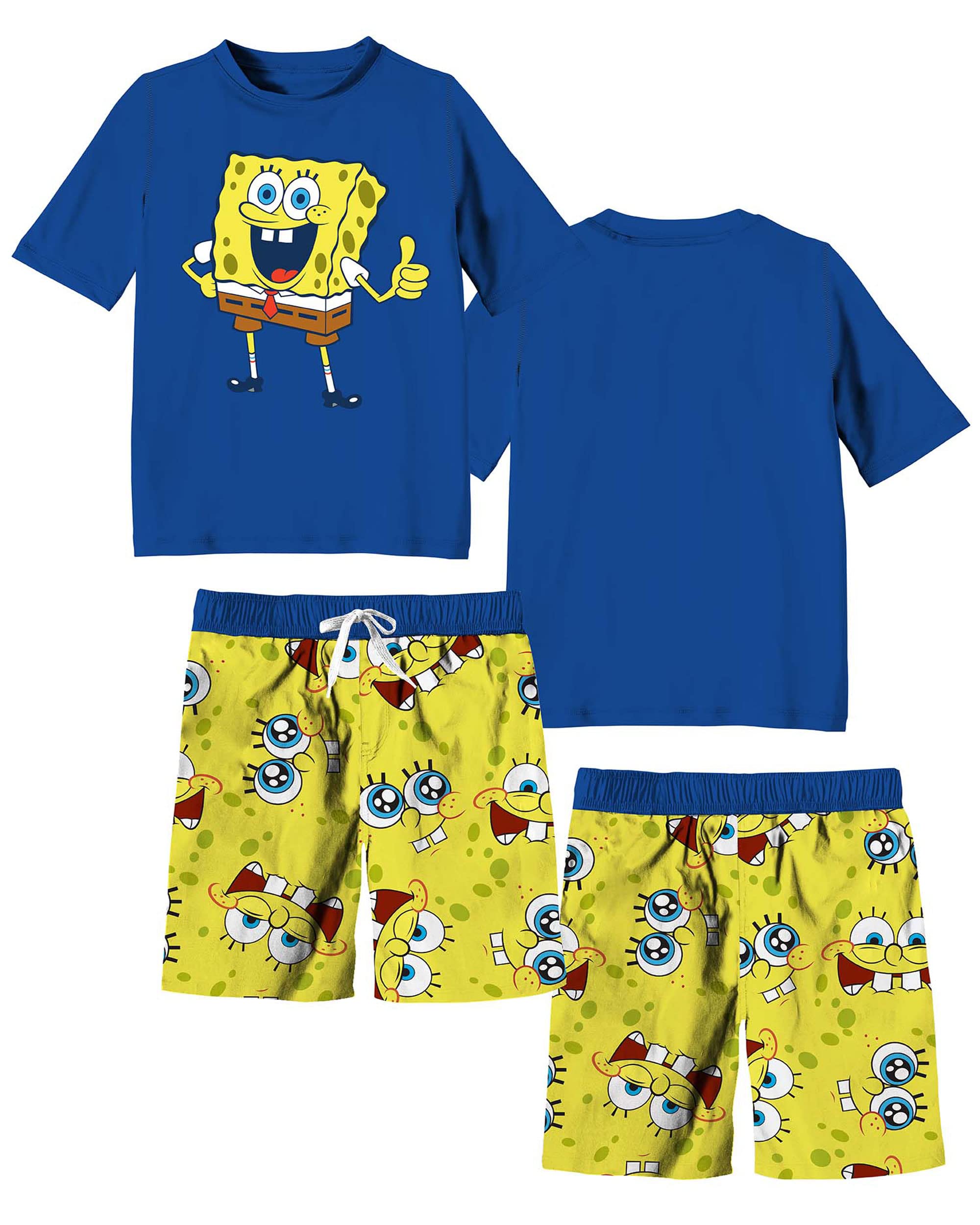 Spongebob Squarepants Boys Swim Trunks & Rash Guard Set - Quick Dry UPF 50+ Swimwear for Kids Beach, Pool & Water Park Activities