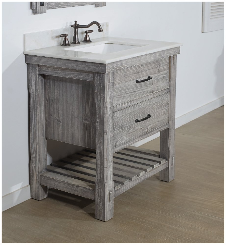 WK8230-G+AP TOP Grey Driftwood Bathroom Vanity Set with 2 Storage Boxes - Modern Bathroom Furniture for Small Spaces & Apartment Remodeling