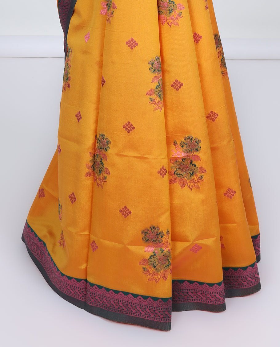 Elegant Blue Butter Silk Saree with Floral Buttas | Rose Copper Zari Border & Intricate Pallu Design | Perfect for Weddings, Festivals & Special Occasions