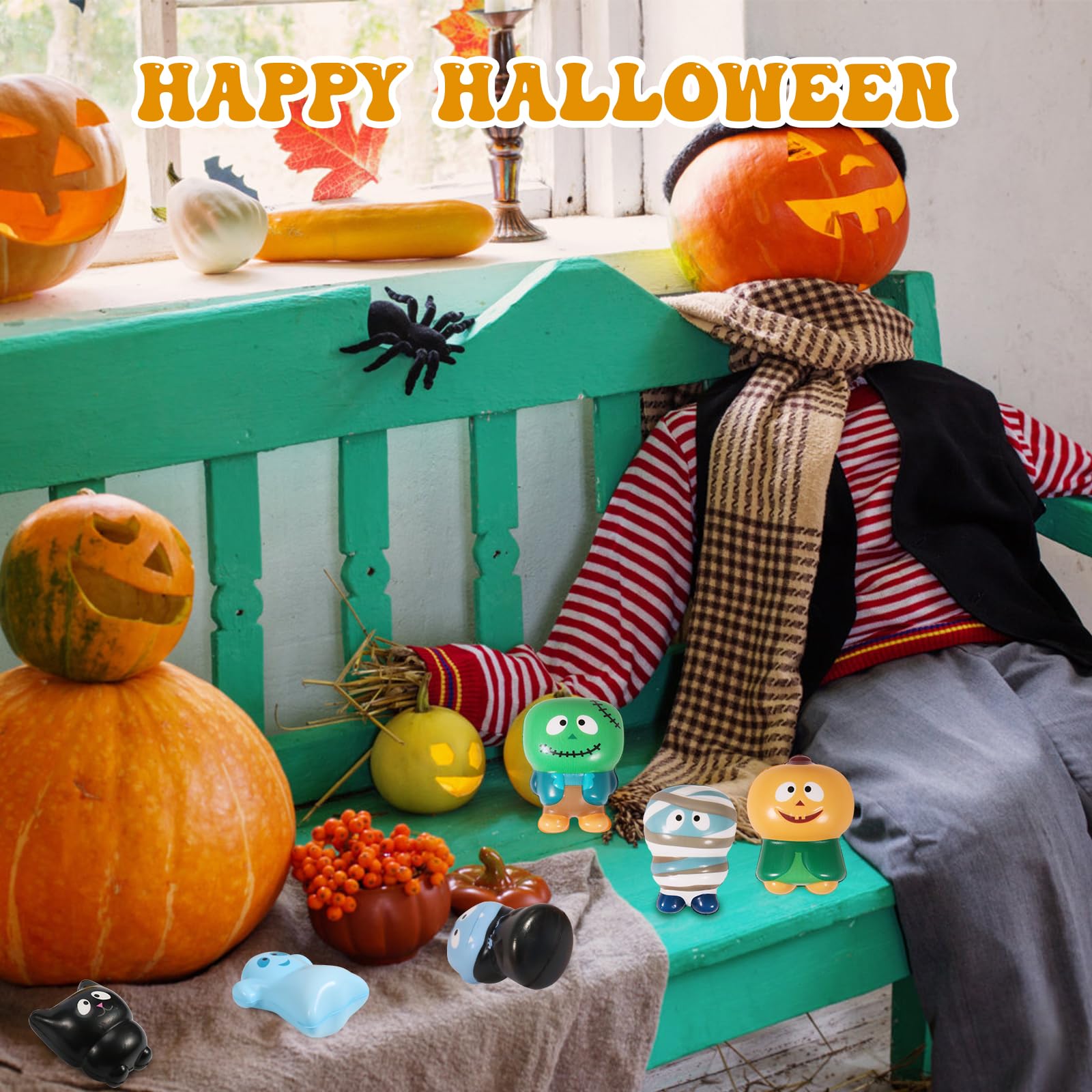 **6 Pack Halloween Squishy Toys - Slow Rising Stress Relief Party Favors (Pumpkin, Zombie, Black Cat, Mummy, Vampire, Ghost) - Halloween Treat Bags, Classroom Prizes & Kids Gifts for Trick-or-Treating, Party Decor & Sensory Play**