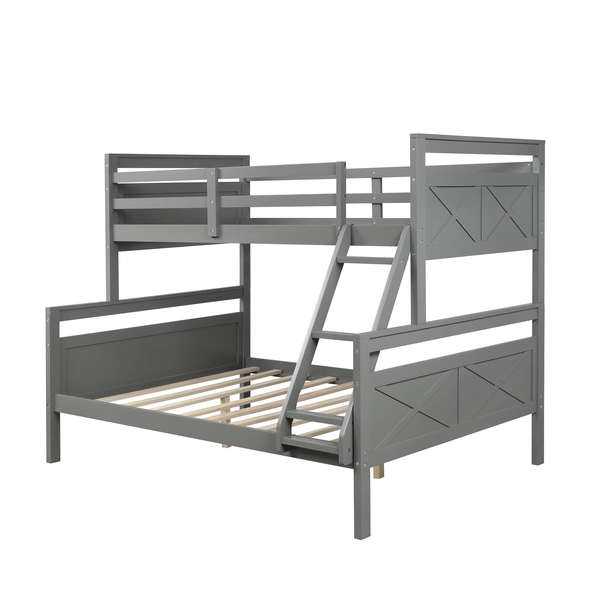Convertible Twin Over Full Bunk Bed with Ladder - Gray for Kids & Guest Rooms