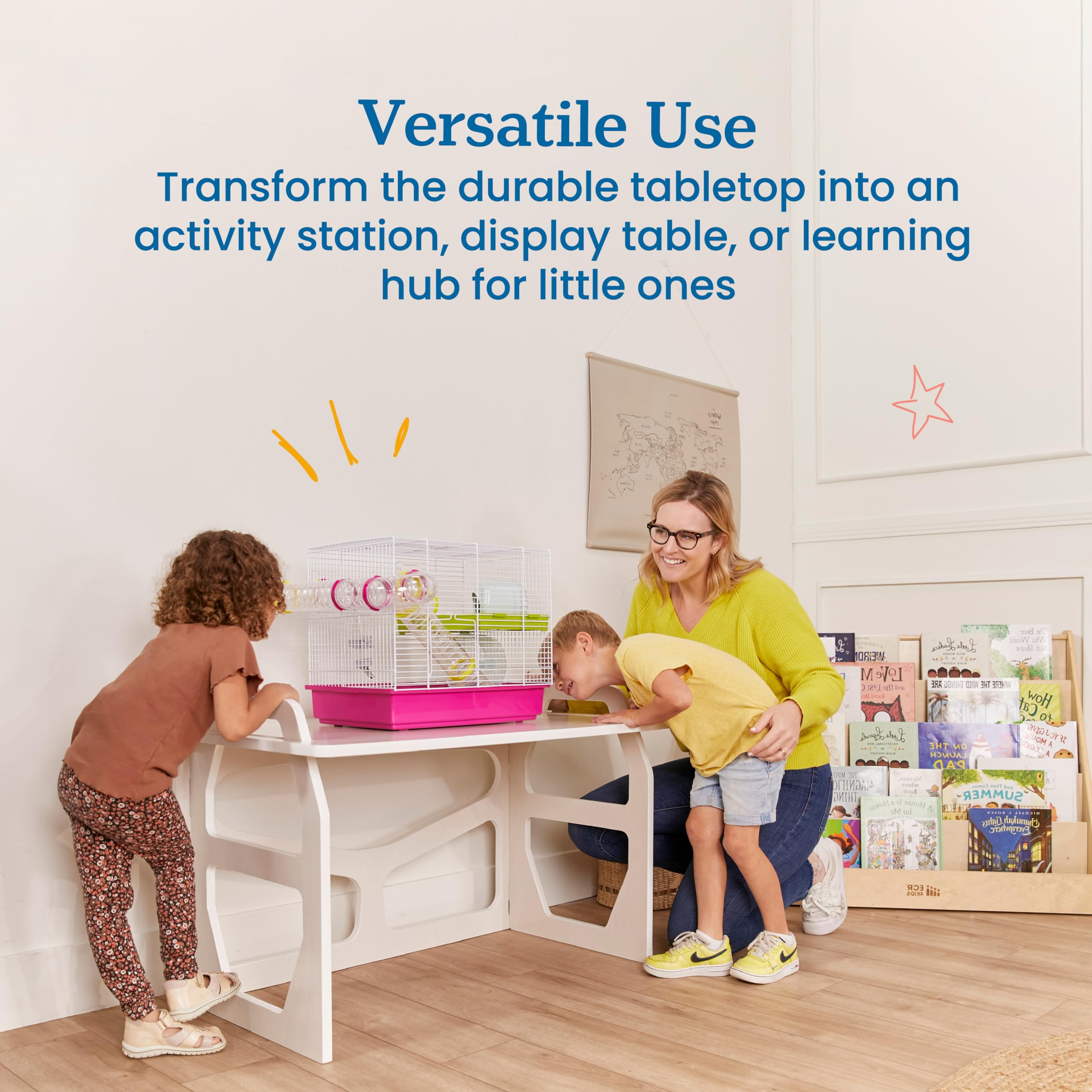 ECR4Kids StudyStation Desk - Adjustable Kids Furniture for Home & Classroom, White Wash Finish - Perfect for Homework, Reading & Learning Activities