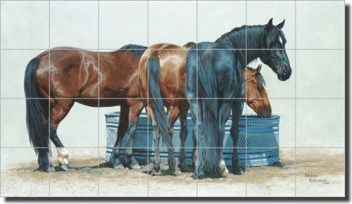 Western Horses Ceramic Tile Mural 29.75
