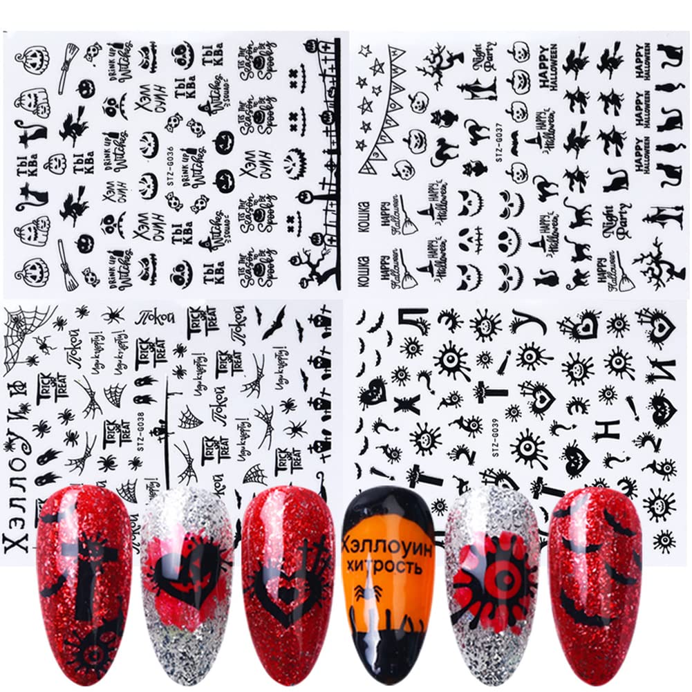 3D Halloween Nail Art Stickers - Black Horror Ghost, Skull, Spider & Bat Nail Decals for Halloween Party Nail Decorations | Perfect for Costume Parties, Trick-or-Treating & Spooky Nail Designs