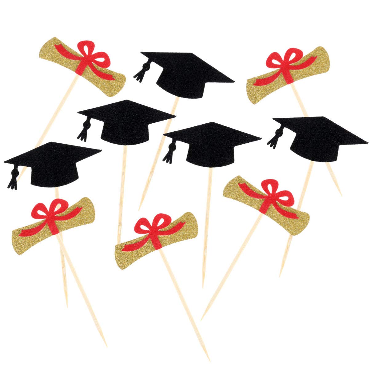 VALICLUD 10pcs Glitter Graduation Cupcake Toppers - Class of 2023 Cake Decorations, Edible Cake Picks for Graduation Party, Birthday, School Celebration (Gold/Silver) - Perfect for Graduation Cakes, Cupcakes, Desserts and Party Decorations