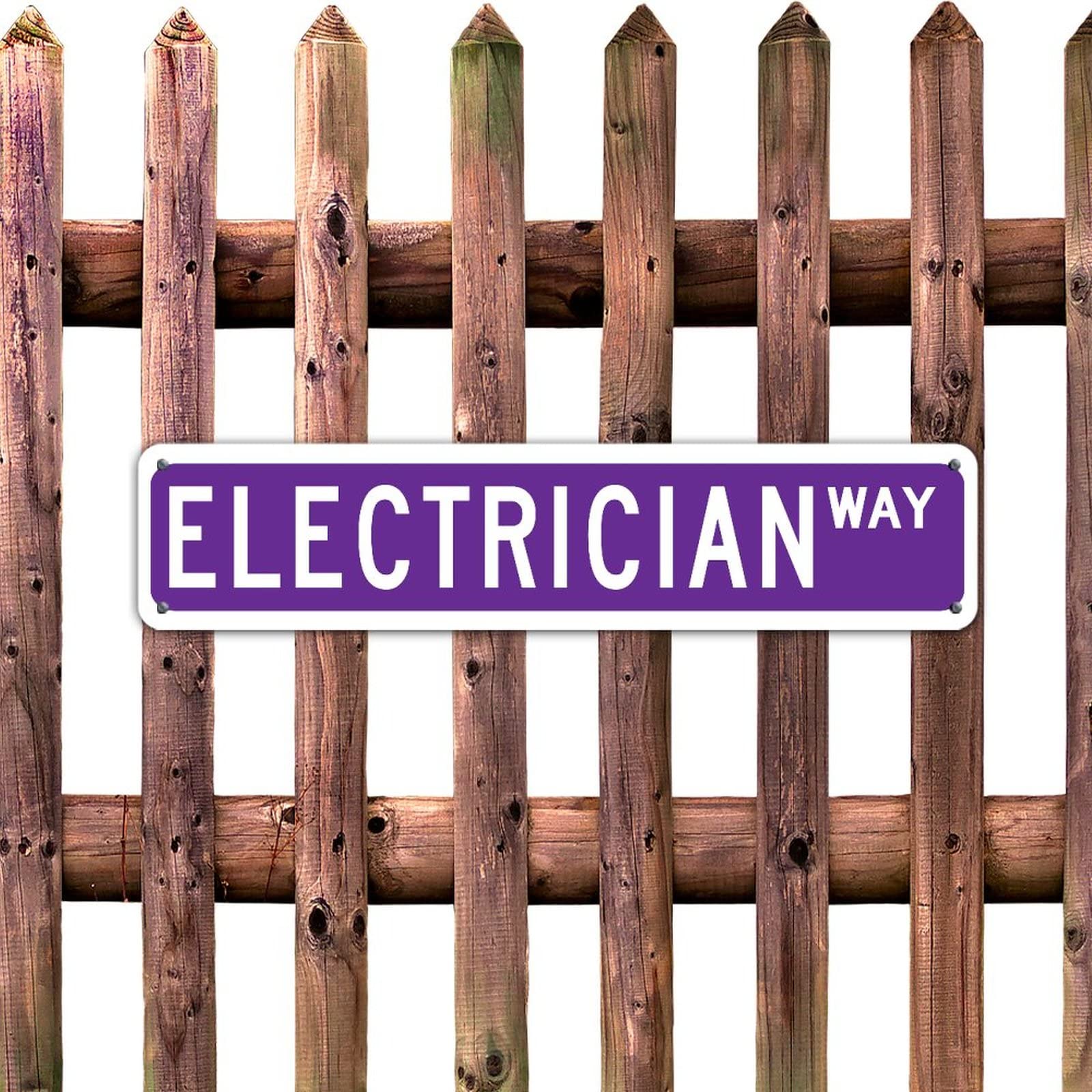 Custom Retro Solid Purple Electrician Way Sign - Water-Resistant Aluminum Garage & Office Decor for Indoor/Outdoor Use - Heavy Duty 4x18 Rectangle Sign for Garage, Office, Restaurants & Street Road Decor