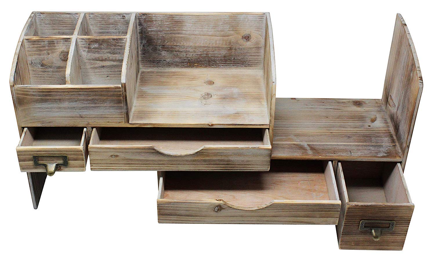 Adjustable Wooden Office Desk Organizer - Desktop & Tabletop Storage Shelf for Office Supplies, Mail, and Desk Accessories - Barnwood Finish - Perfect for Home Office, Workspace, or Study Room Organization