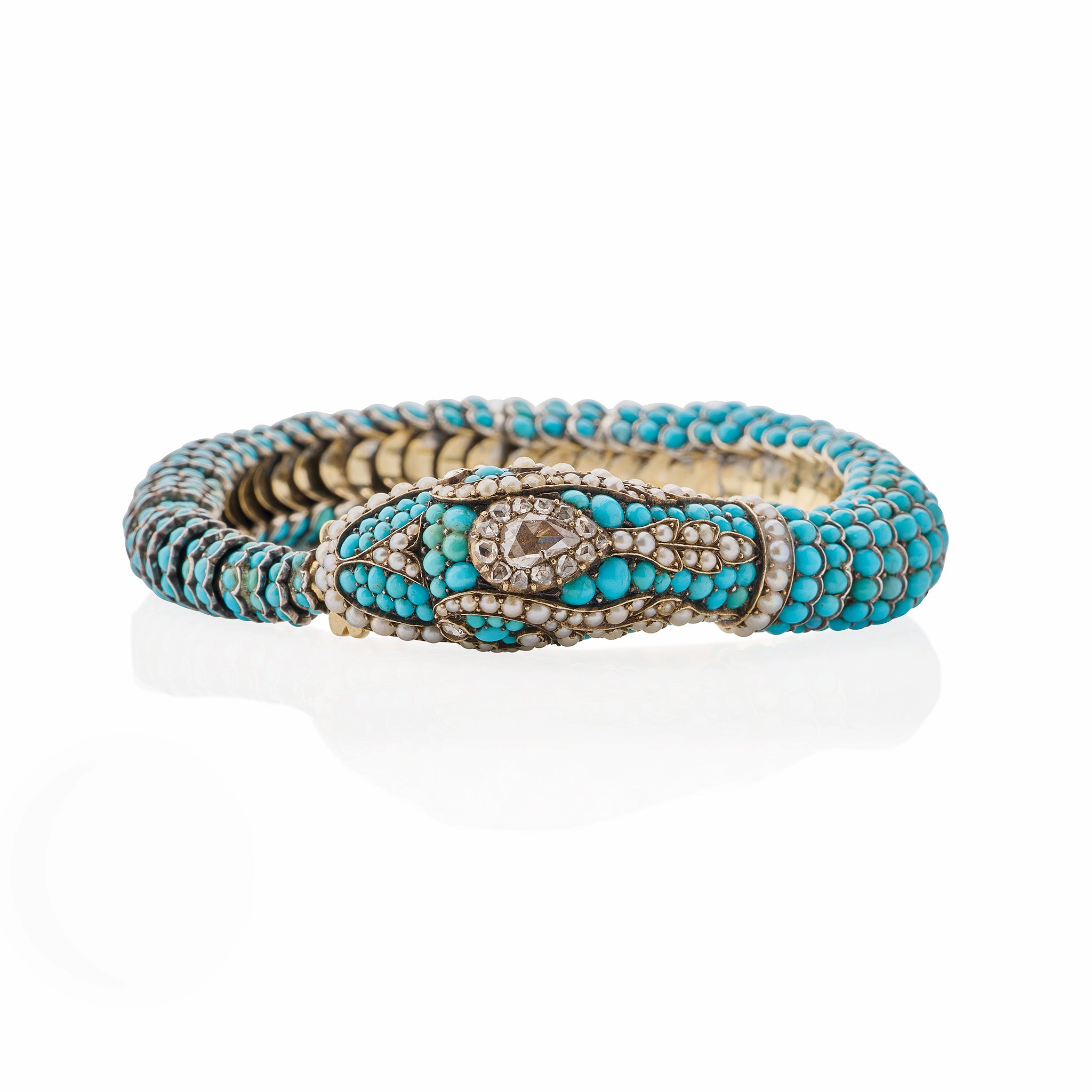 Vintage Turquoise Diamond Pearl Snake Bracelet - Elegant Jewelry for Women, Perfect for Parties, Weddings & Special Occasions