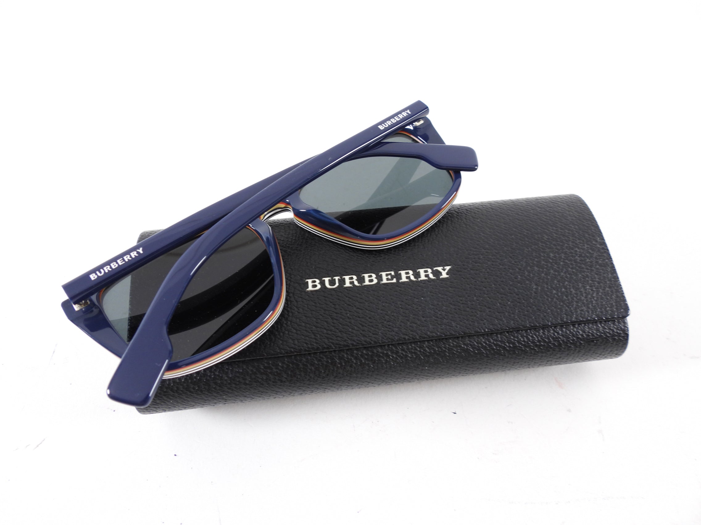 Burberry Navy Stacked Acetate Aviator Sunglasses for Men & Women - Polarized UV Protection Pilot Shades for Driving, Travel & Outdoor Activities