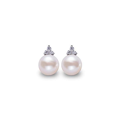 8-9mm Freshwater Pearl Earrings for Women, 925 Sterling Silver CZ Stud Earrings - VIKI LYNN | Elegant Gift for Anniversary, Wedding & Everyday Wear