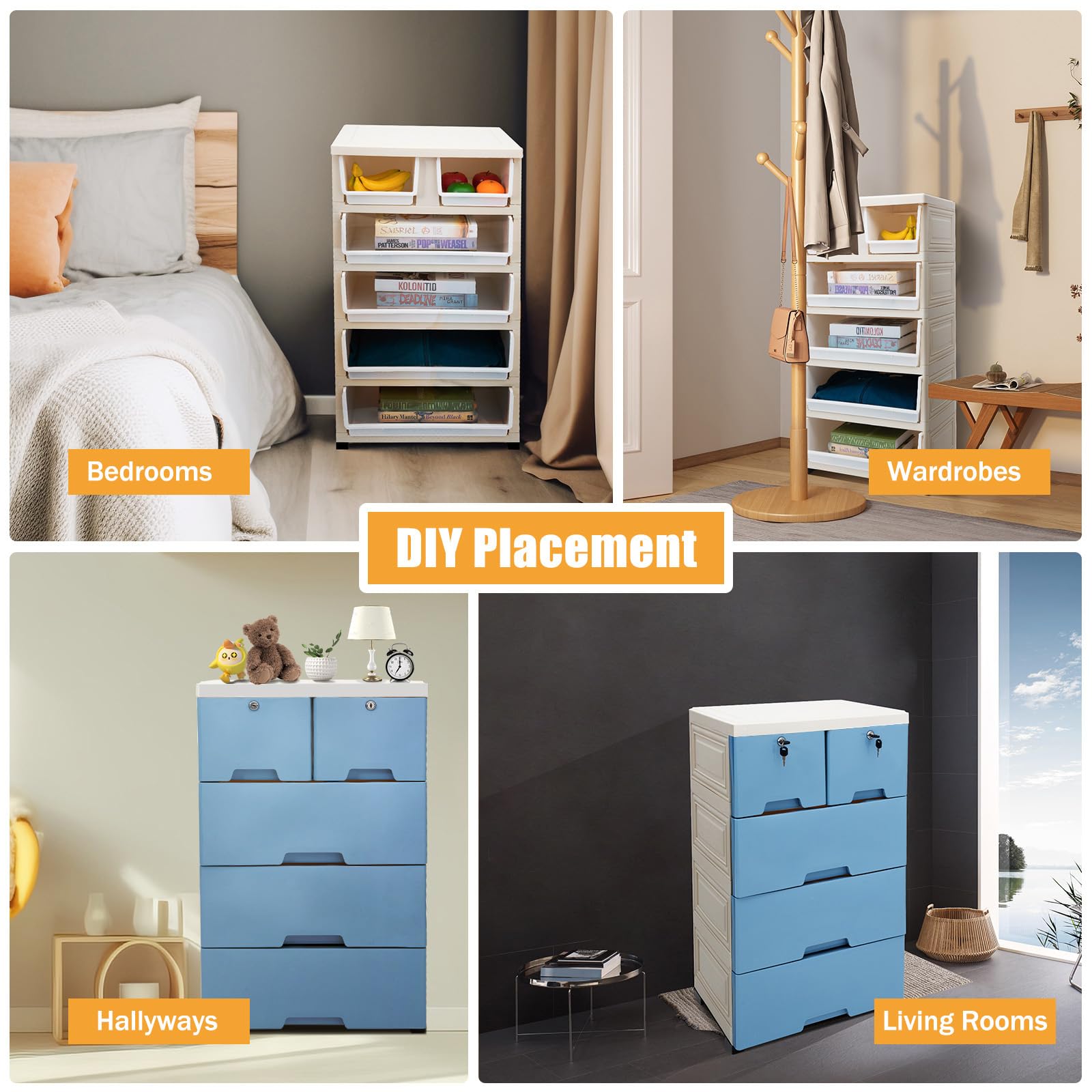 6-Drawer Plastic Storage Cabinet - Tall Vertical Dresser Organizer for Clothes, Toys & Bedroom | Space-Saving Closet & Playroom Furniture (Blue) - Perfect for Kids' Rooms, Dorm Organization & Small Space Storage Solutions