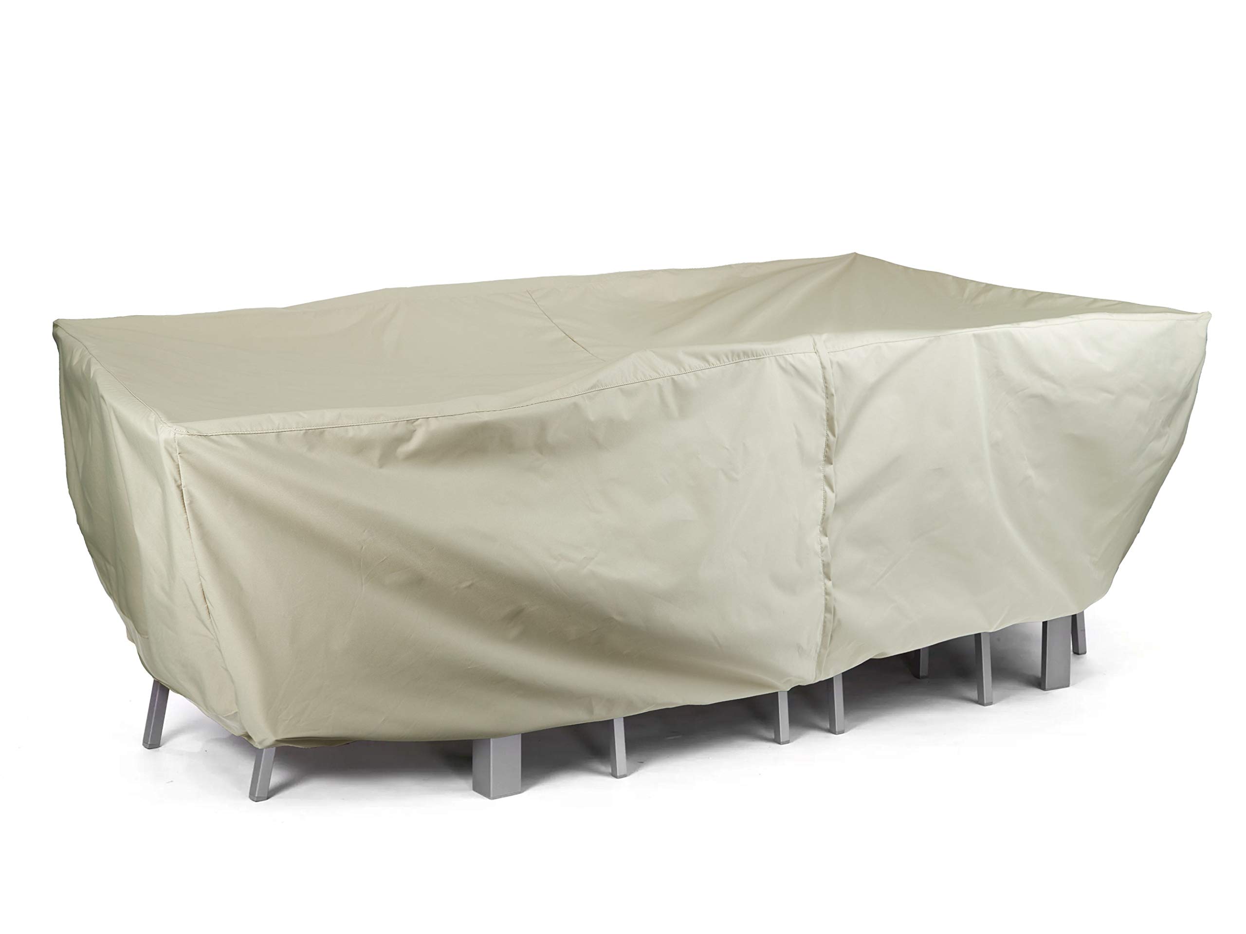 Waterproof Rectangular Dining Table & Chair Cover Set - Durable Polyester with Mesh Ventilation, Umbrella Hole - Outdoor Patio Furniture Protection (Khaki) | Perfect for Backyard, Deck, and Garden Use