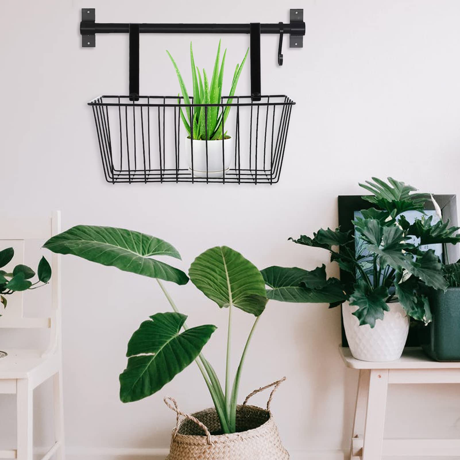 PRETYZOOM Metal Wall Hanging Planter Baskets - Decorative Flower Pot Holder for Succulents, Herbs & Small Plants - Sturdy Railing Grid Panel with Wire Basket - Perfect for Balcony, Garden & Indoor Vertical Gardening