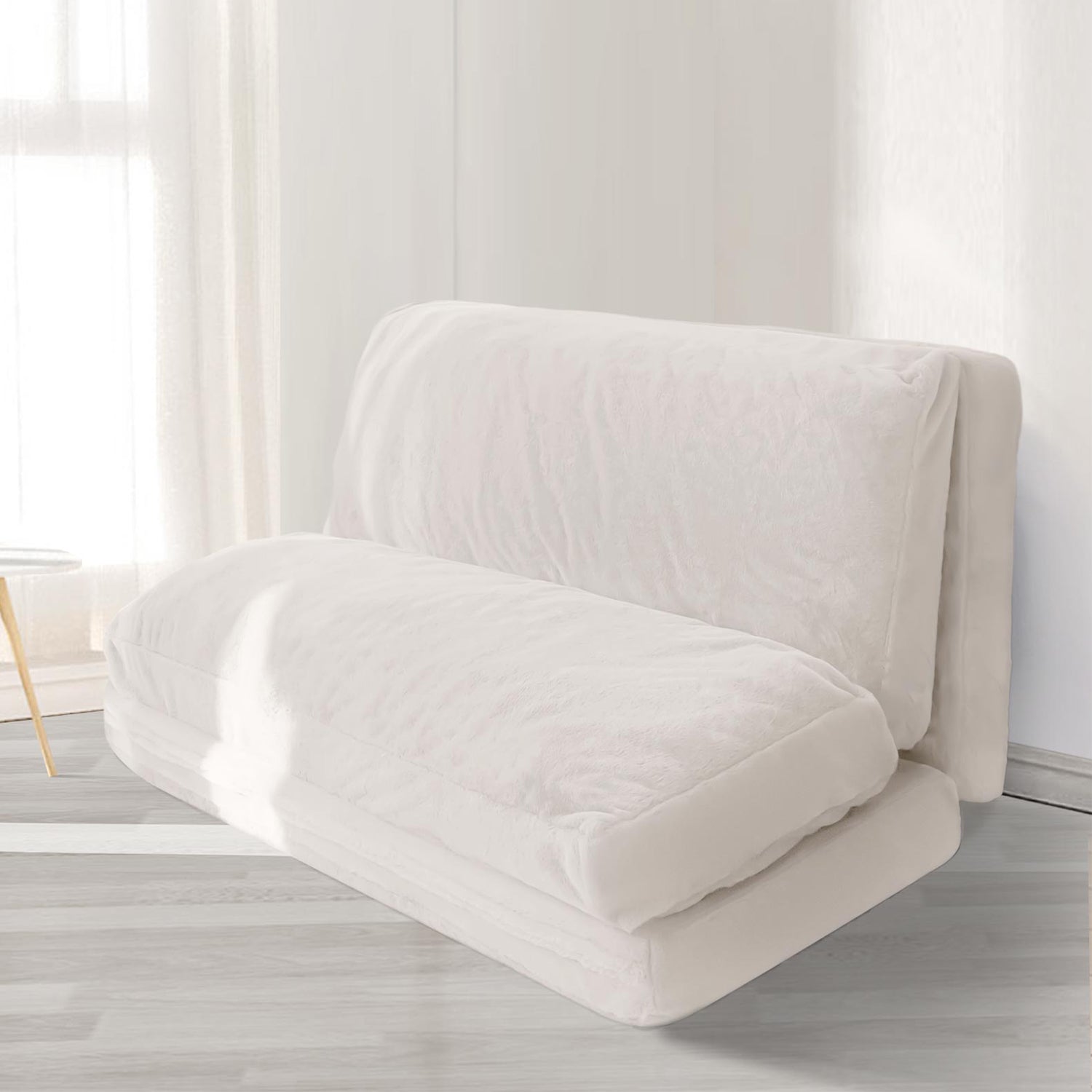 MAXYOYO Bean Bag Folding Sofa Bed - Extra Thick Floor Mattress with Washable Faux Fur Cover (Cream White) | Versatile for Living Room, Bedroom, Dorm & Guest Sleeping
