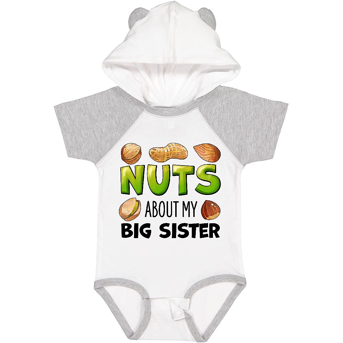 Inktastic Nuts About My Big Sister Peanut Almond Pistachio Baby Bodysuit - Cute Sibling Matching Outfit for Family Photos & Special Occasions