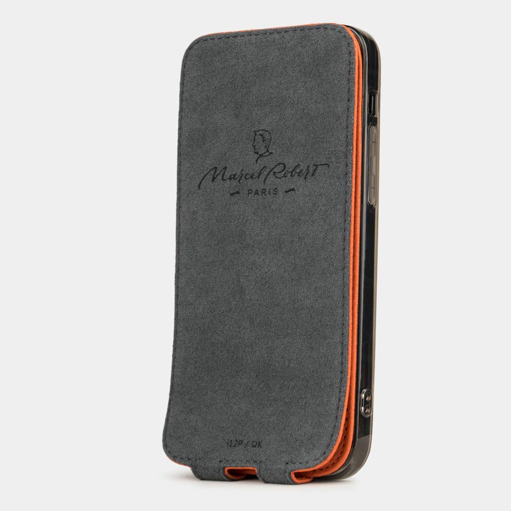 Premium Ultra Thin Leather Flip Flap Case for iPhone 12 Pro Max - French Made Patented Design [Orange] - Perfect for Business & Everyday Protection