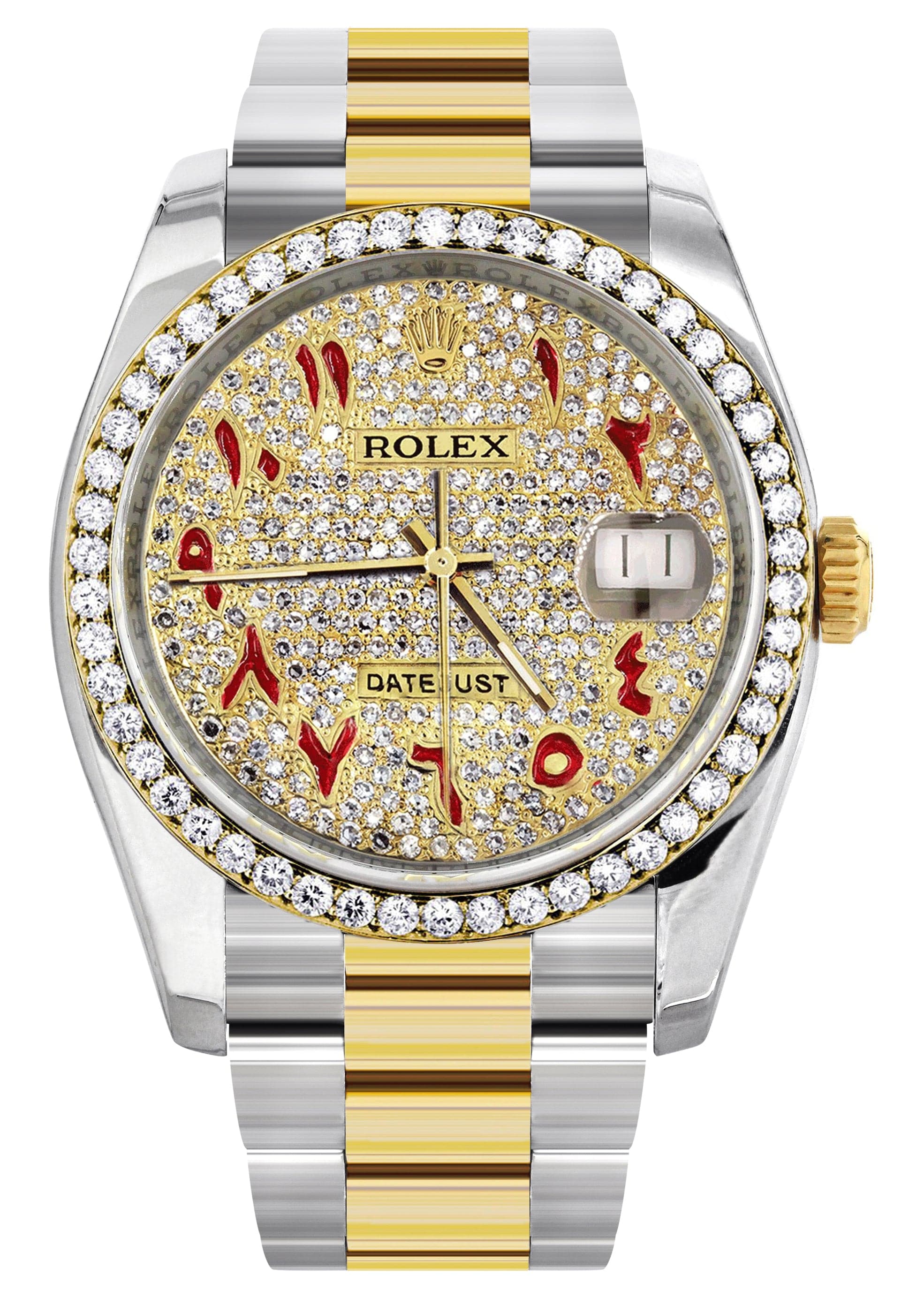 Luxury 36MM Rolex Datejust Men's Watch - 18K Gold & Diamond Bezel, Red Arabic Diamond Dial, Oyster Bracelet | Perfect for Business Meetings, Formal Events & Luxury Gift Giving