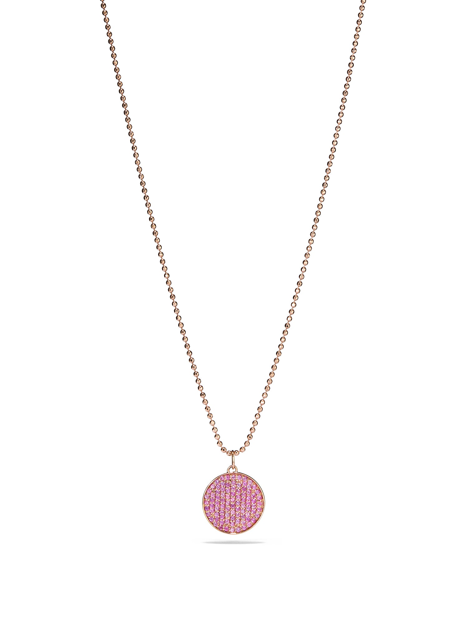 28 Pave Pink Sapphire Disc Necklace - Elegant Rose Gold Jewelry for Women, Perfect for Valentine's Day Gifts, Anniversaries & Special Occasions