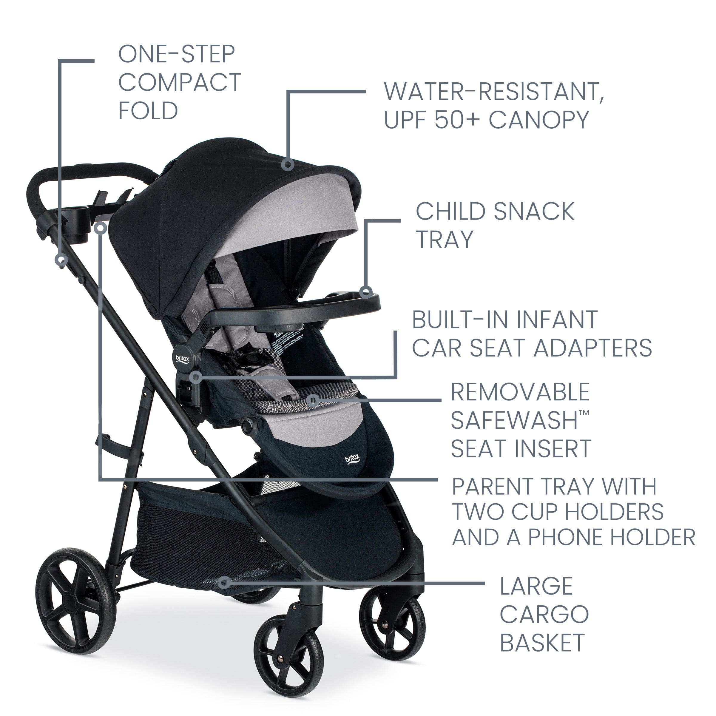 Britax Willow Brook S+ Travel System - Lightweight Stroller & Infant Car Seat Combo for Safe & Comfortable Baby Travel - Perfect for Shopping, Walks & Family Outings
