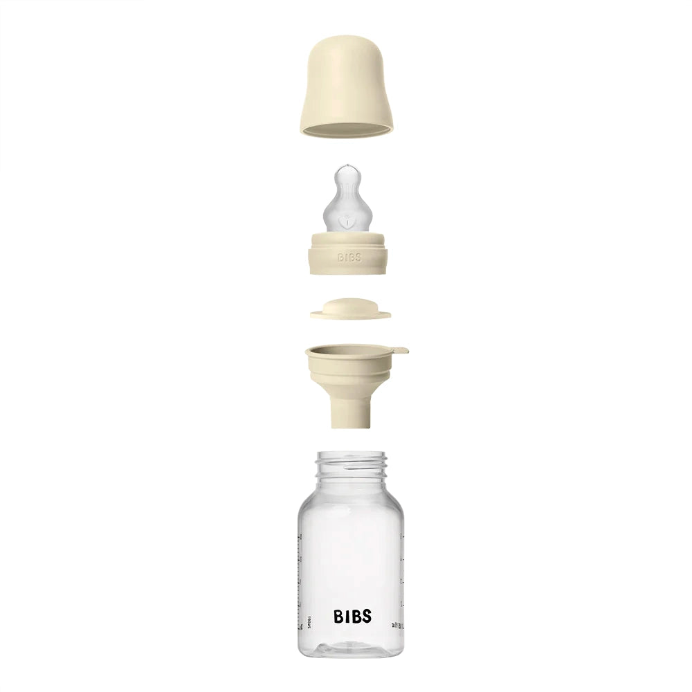 Soft Silicone Baby Bibs with 150ml Plastic Bottle Set - Ivory | Feeding Essentials for Infants & Toddlers | Perfect for Mess-Free Meals & Travel