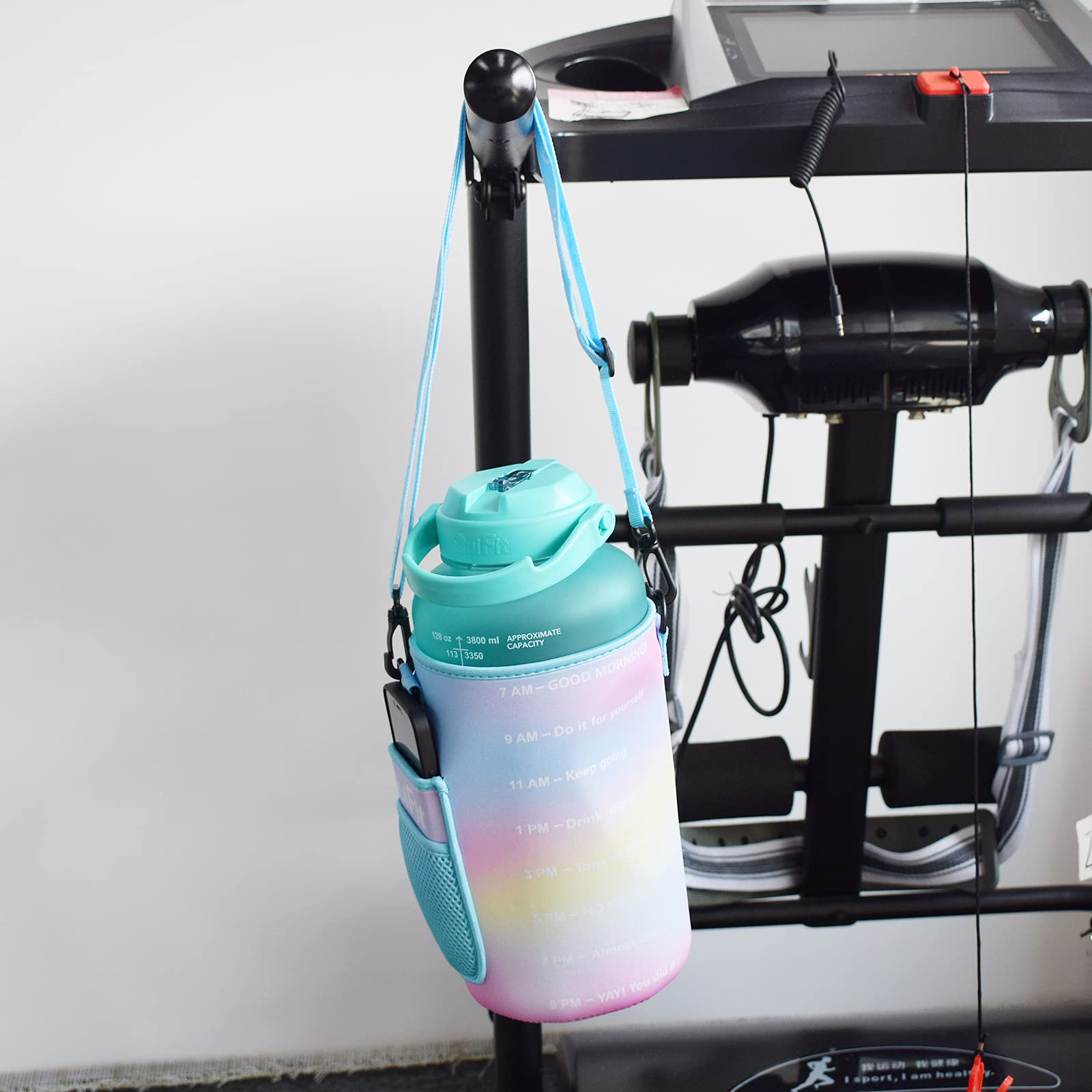 QuiFit Sports Gallon Water Bottle Sleeve Carrier with Adjustable Shoulder Strap - Compatible with 128oz & 64oz Tritan Water Bottles (Bottle Not Included) - Perfect for Gym, Hiking, Camping & Outdoor Activities