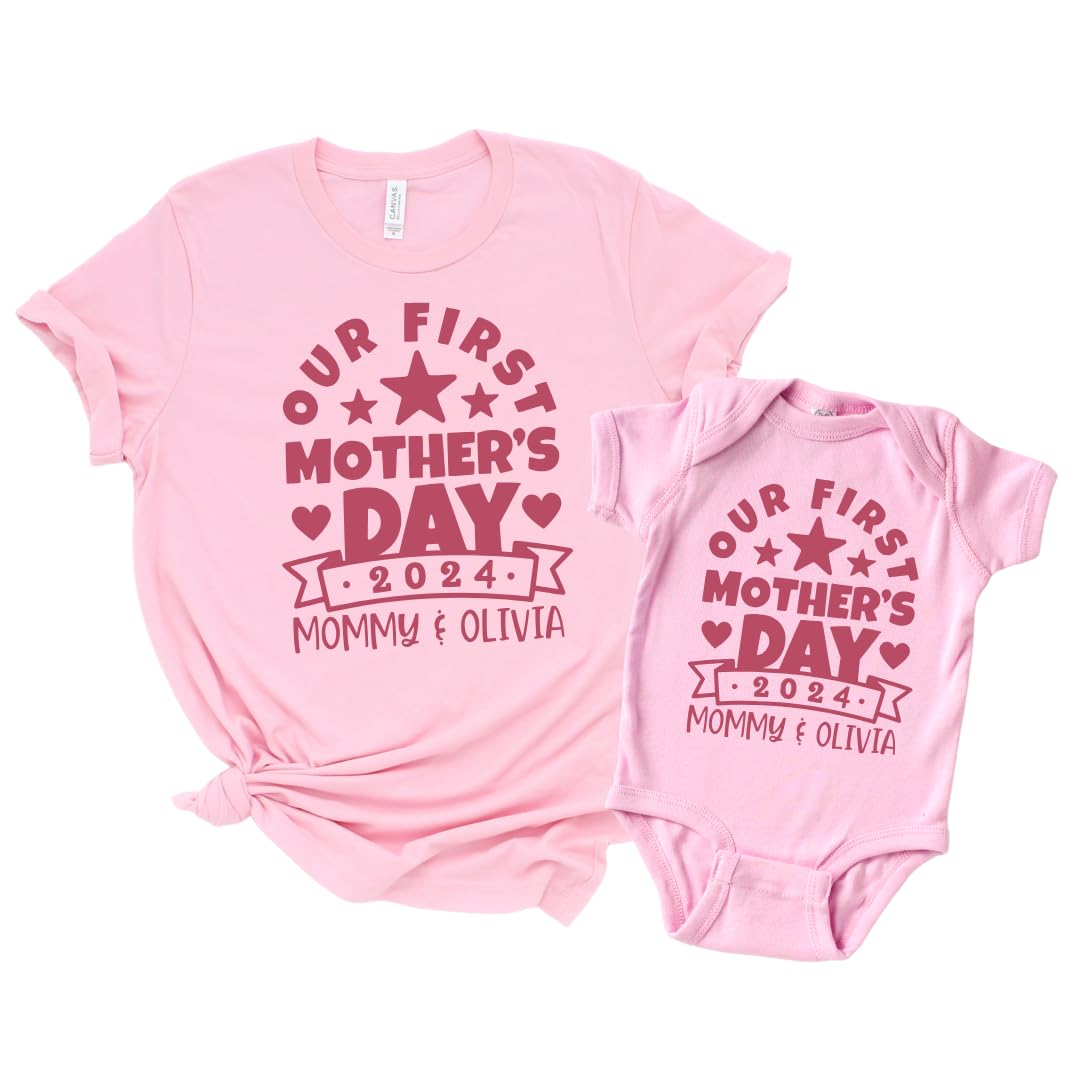 First Mother's Day Mommy and Me Matching Outfits Set - Cute Mother Son/Daughter Coordinating Clothes for 1st Time Moms | Perfect 1st Mother's Day Gift for New Moms | Ideal for Family Photos, Baby Showers & Special Celebrations