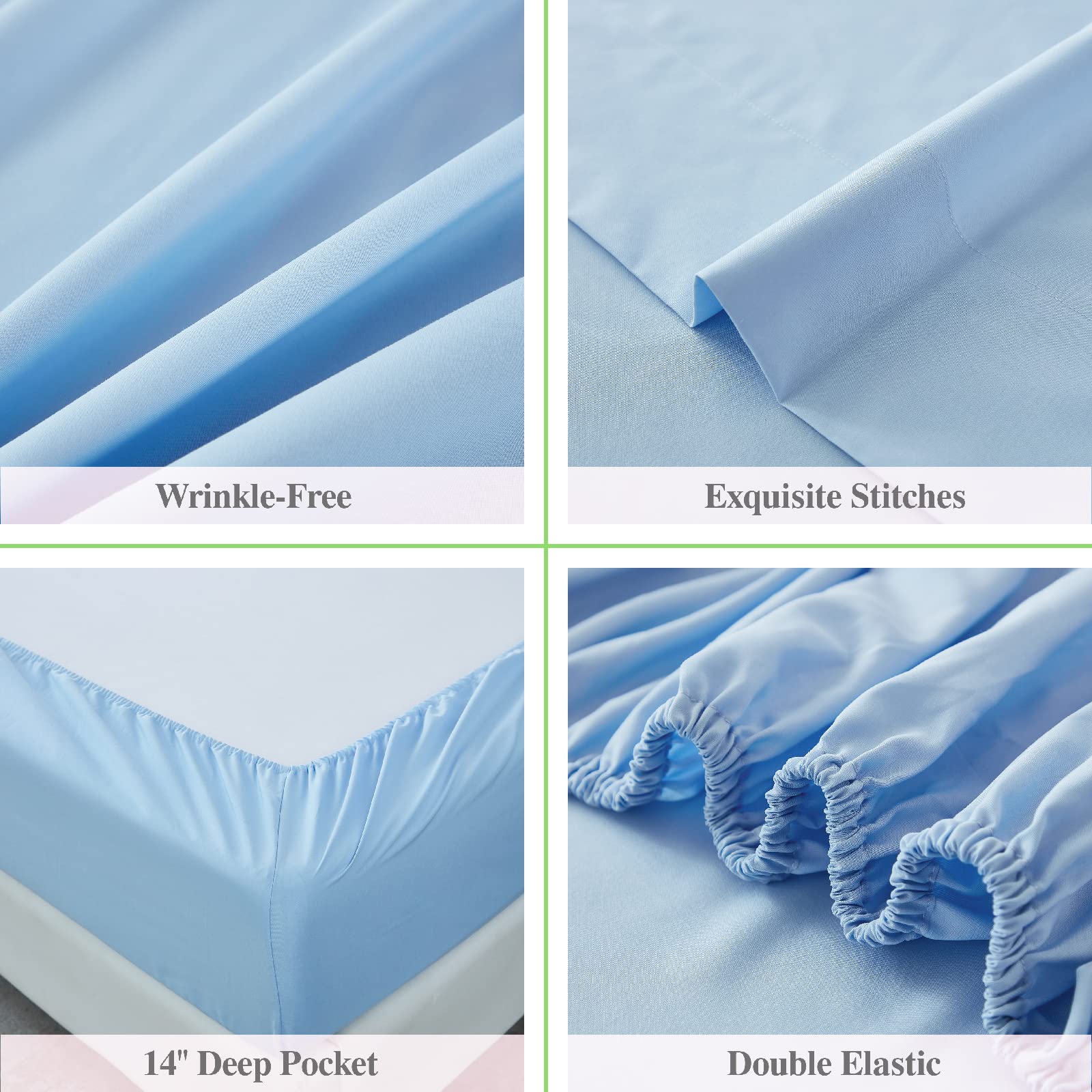 ILAVANDE 4-Piece Queen Size Bed Sheet Set - 1800 Series Luxury Microfiber, Super Soft & Breathable, Wrinkle-Free with 14