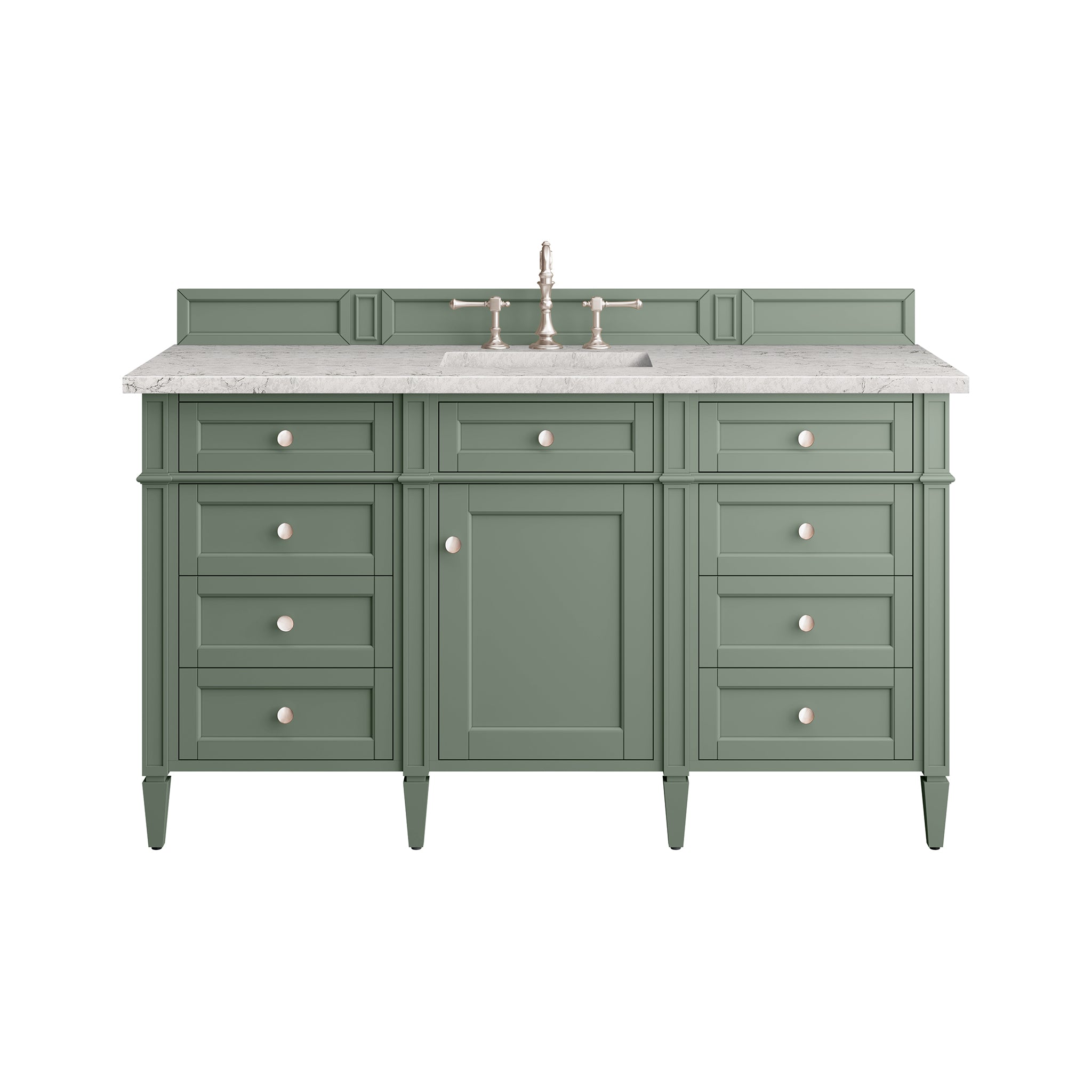 Brittany 60 Inch Single Bathroom Vanity with Smokey Celadon Finish & 3CM Eternal Jasmine Pearl Countertop - Perfect for Modern Master Bathrooms & Powder Rooms