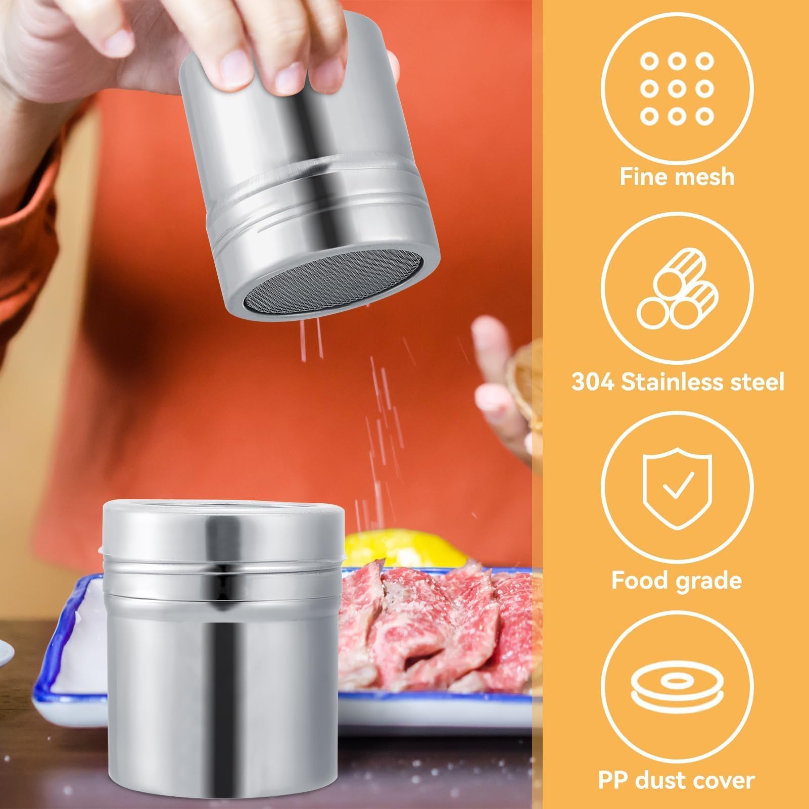 Premium Stainless Steel Fine Mesh Shaker with Lid - Perfect for Powdered Sugar, Cinnamon, Cocoa & Baking Ingredients | Ideal for Home Baking, Cake Decorating & Coffee Shops