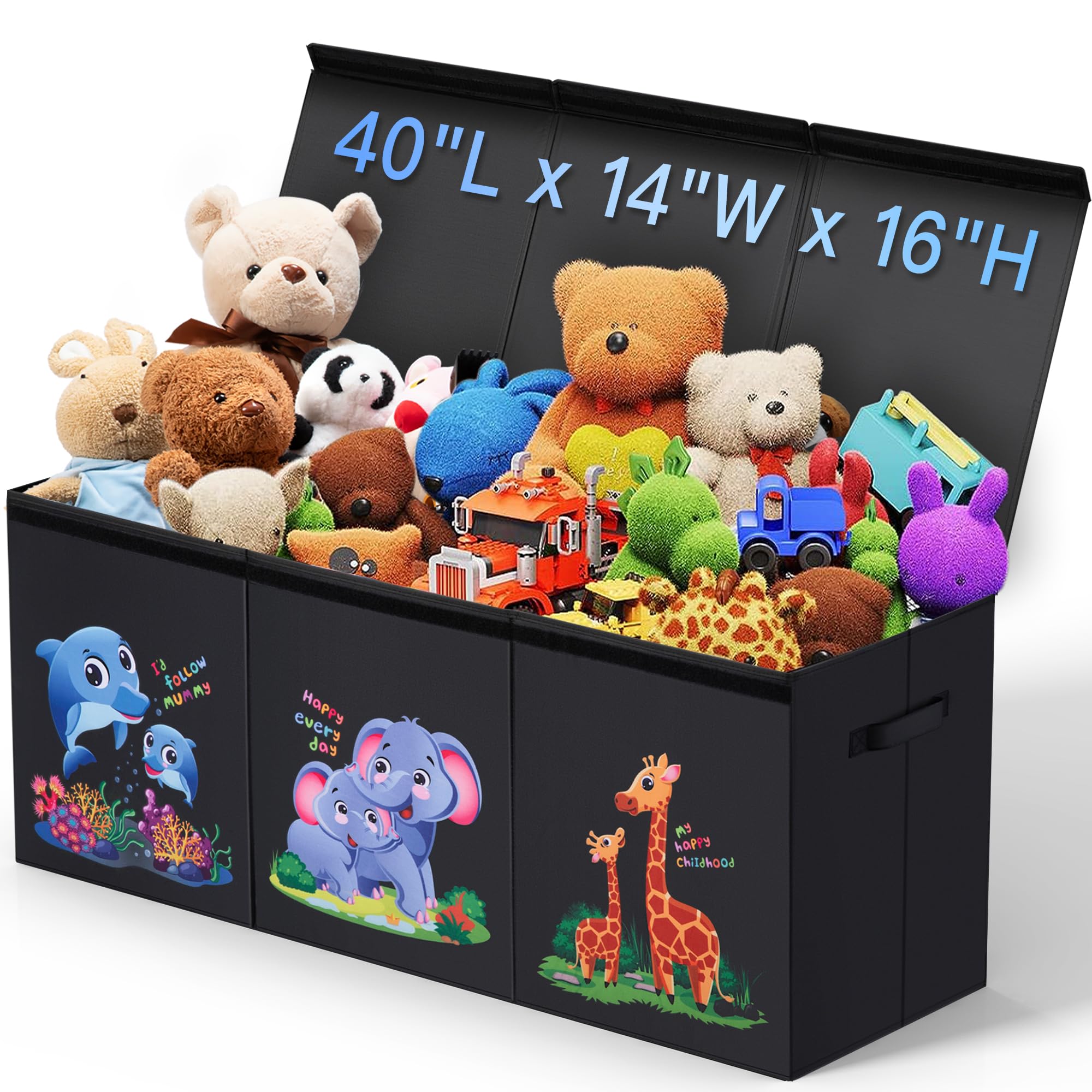 Large Toy Storage Box with Removable Divider & Flip-Top Lid - Collapsible Kids Toy Organizer for Nursery, Playroom, Closet - Sturdy Toy Chest for Boys, Girls, Toddlers - Perfect for Toys, Books, and Clothes Storage