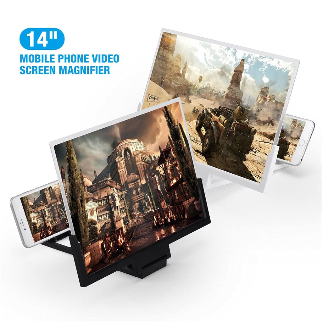14 Inch 3D Screen Amplifier for Smartphones - HD Magnifying Glass Stand with Foldable Design for Video Watching & Eye Protection - Perfect for Movie Nights, Gaming, and Reading (Black)