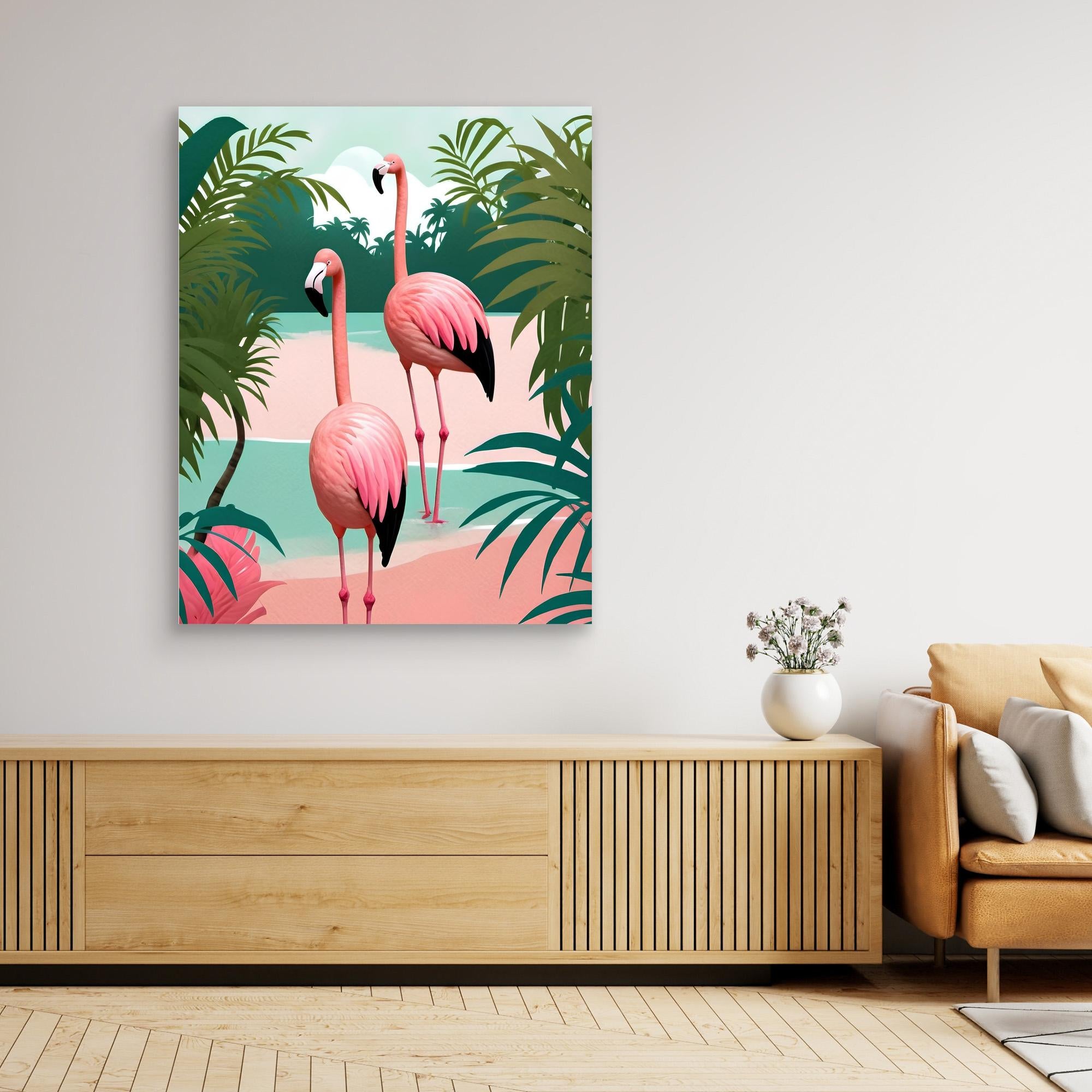 Tropical Flamingo Paradise Canvas Print - Vibrant Wall Art Decor by Kintsugi99 - Perfect for Living Room, Bedroom & Office Decorations
