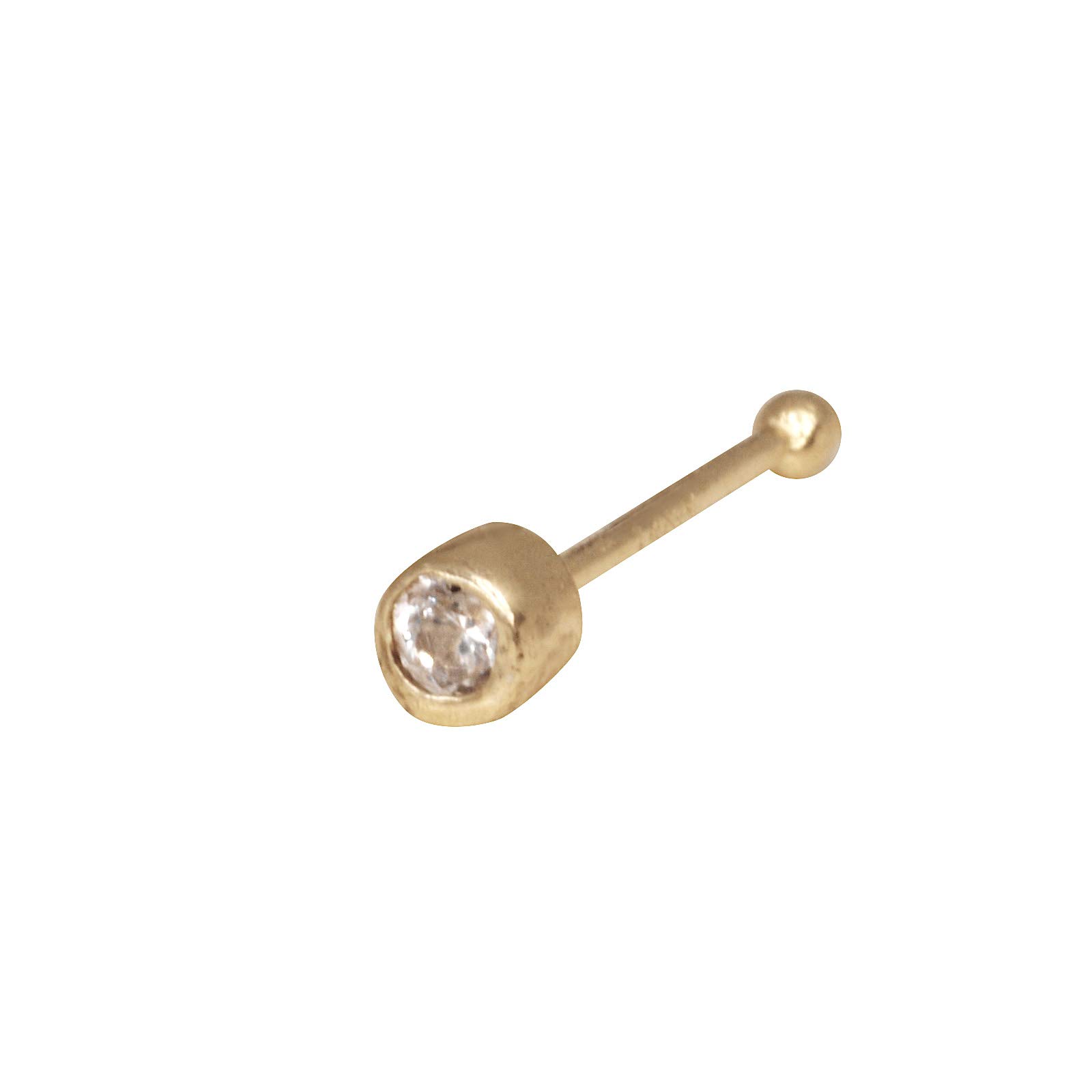 14K Yellow Gold CZ Cubic Zirconia Round Nose Stud - Hypoallergenic Simulated Diamond Body Jewelry for Women | Perfect for Everyday Wear, Parties & Special Occasions