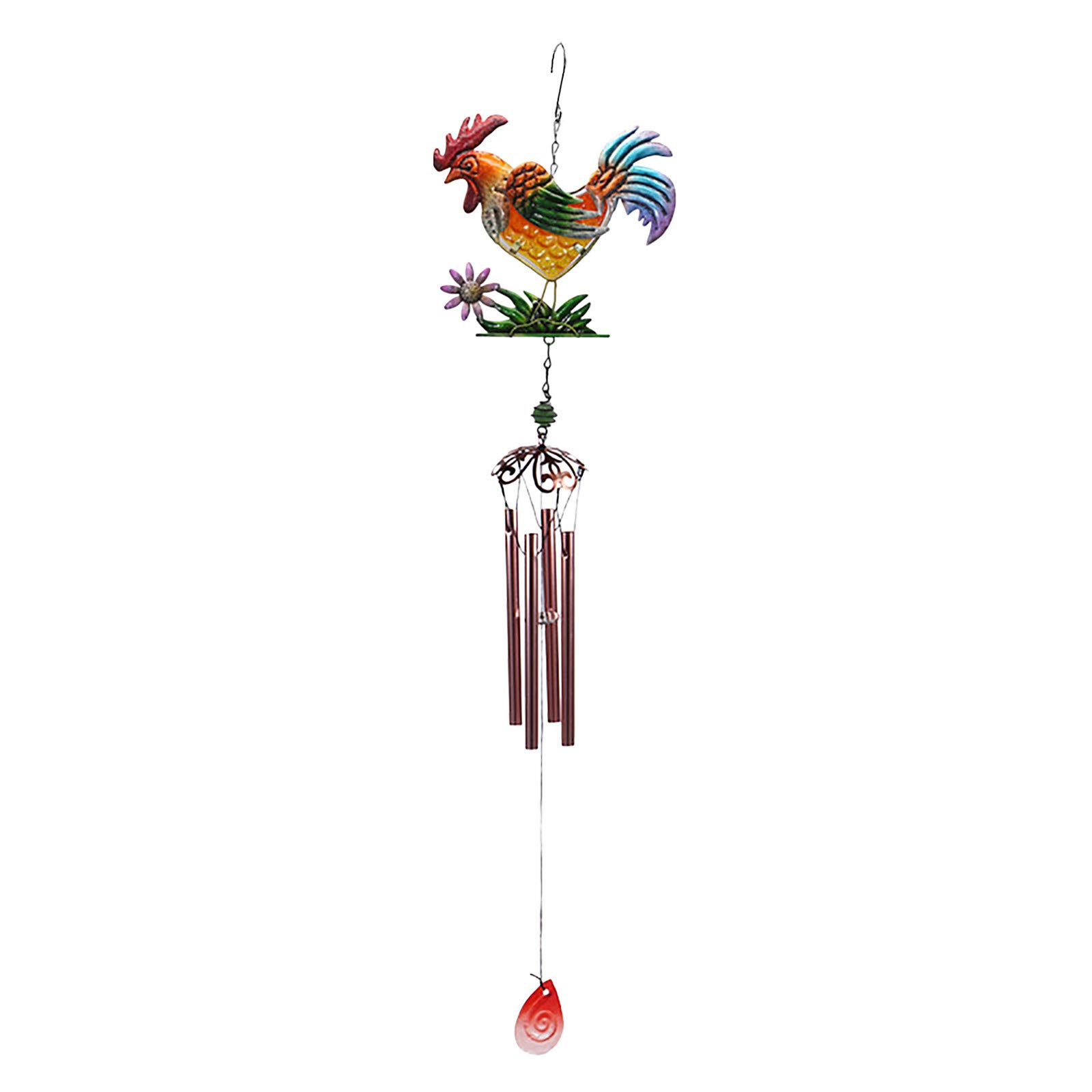 Vintage Rooster Wind Chime - Hand-Painted Metal Rooster Bell with Sayings, Rustic Farmhouse Decor for Garden, Patio, and Porch