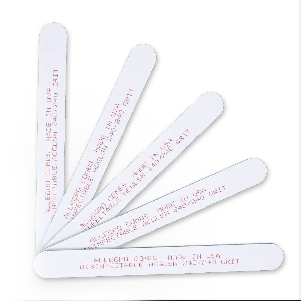 Allegro Cushioned Nail Files Set - 5 Pack with 080/100/180/240 Grits for Smooth & Gentle Manicure - Perfect for Home, Salon & Travel Nail Care