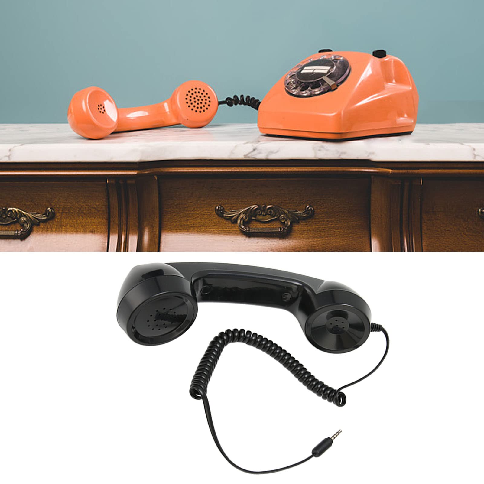Retro Phone Handset for Smartphones & Computers - Black | Home & Office Use